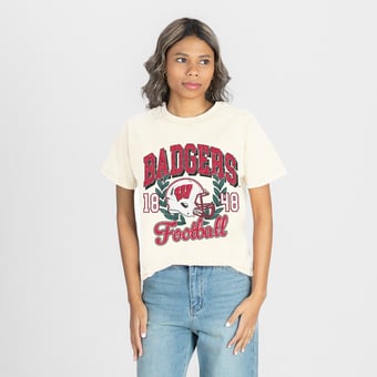 Women's Gameday Couture Natural Wisconsin Badgers Raised on Victory T-Shirt