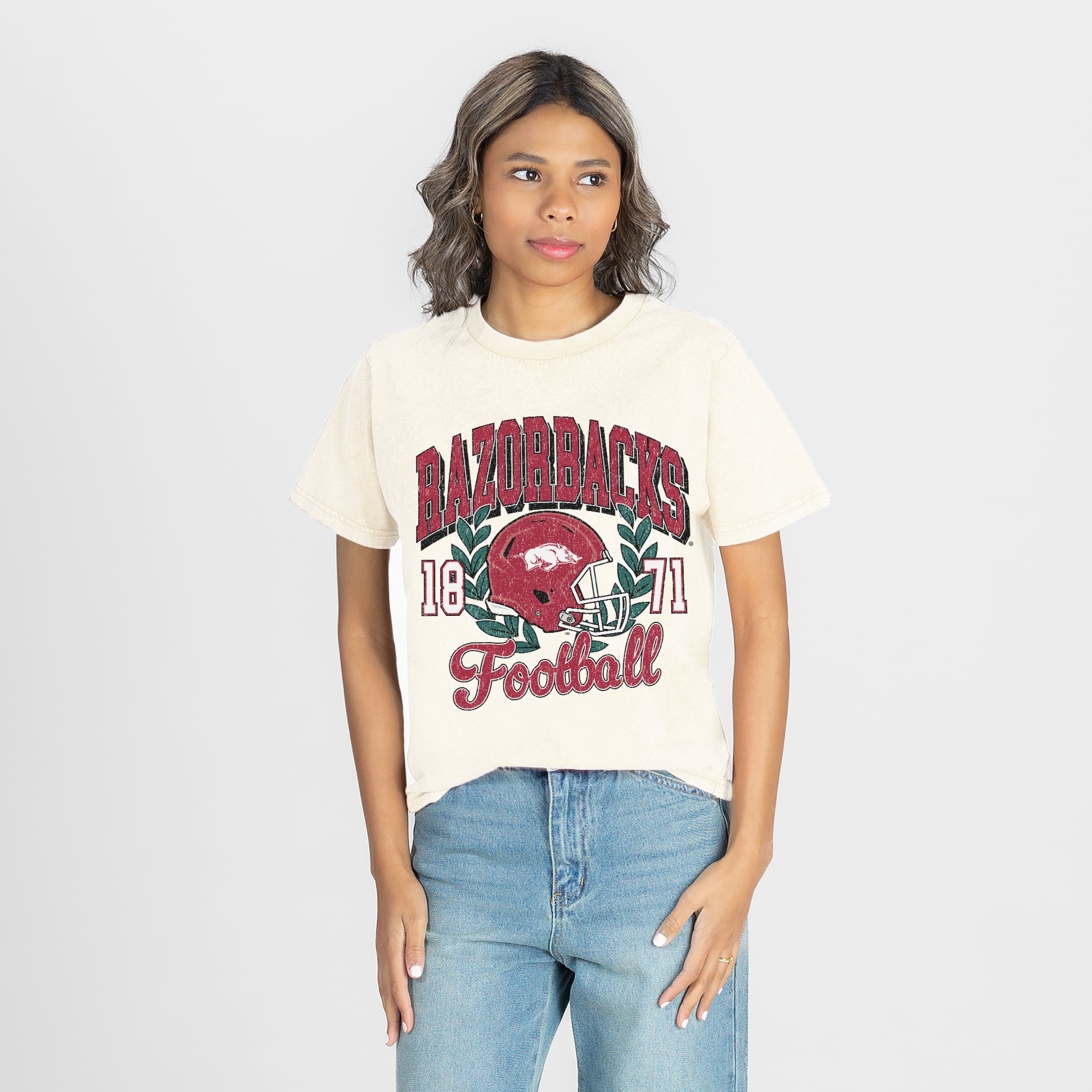 Women's Gameday Couture Natural Arkansas Razorbacks Raised on Victory T-Shirt