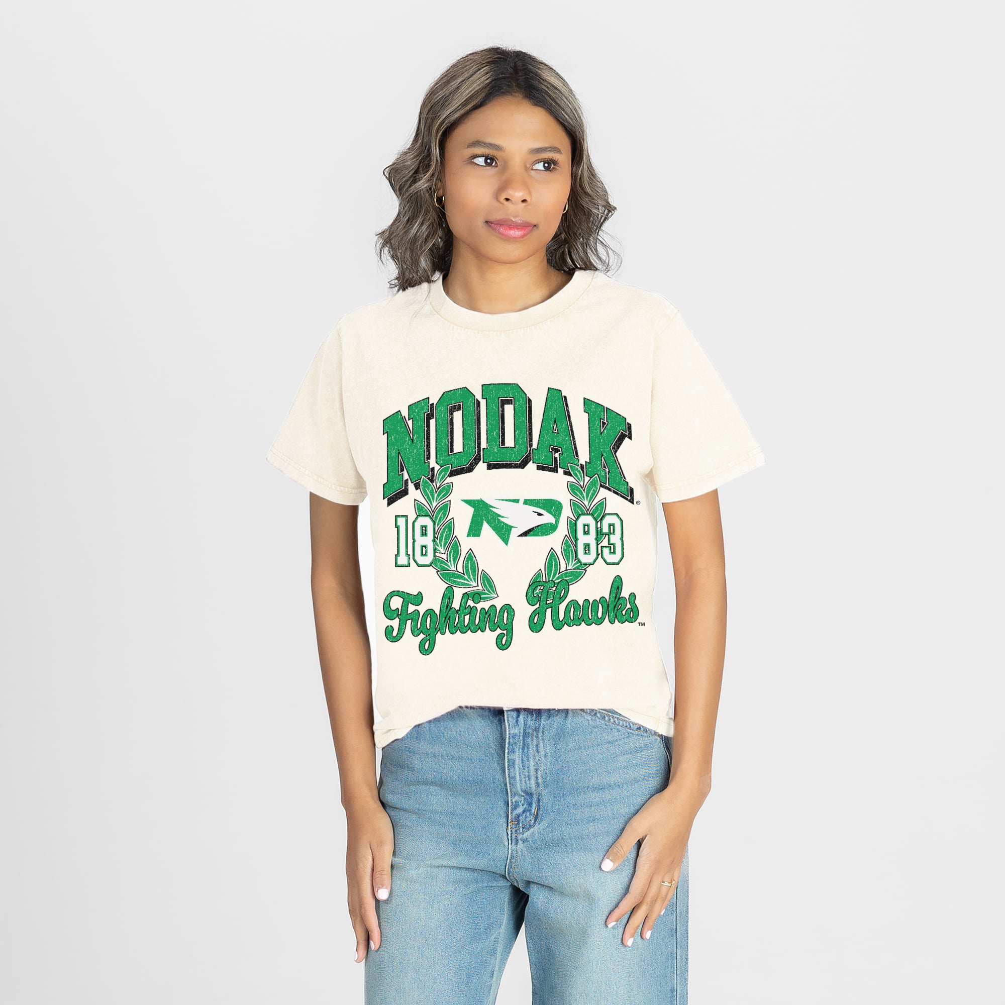 Women's Gameday Couture Natural North Dakota Raised on Victory T-Shirt