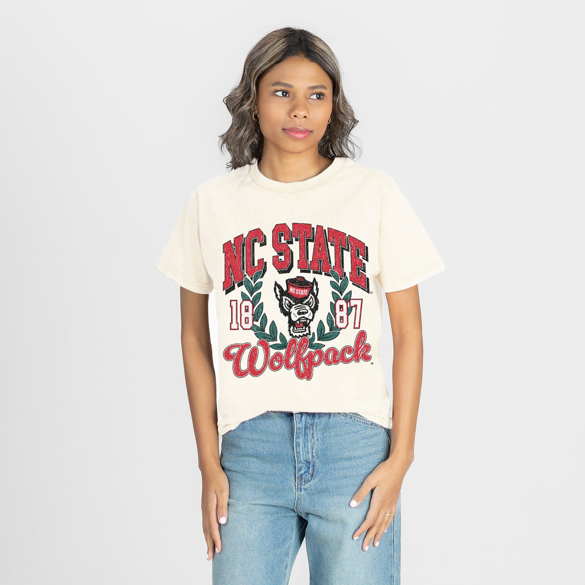 Women's Gameday Couture Natural NC State Wolfpack Raised on Victory T-Shirt