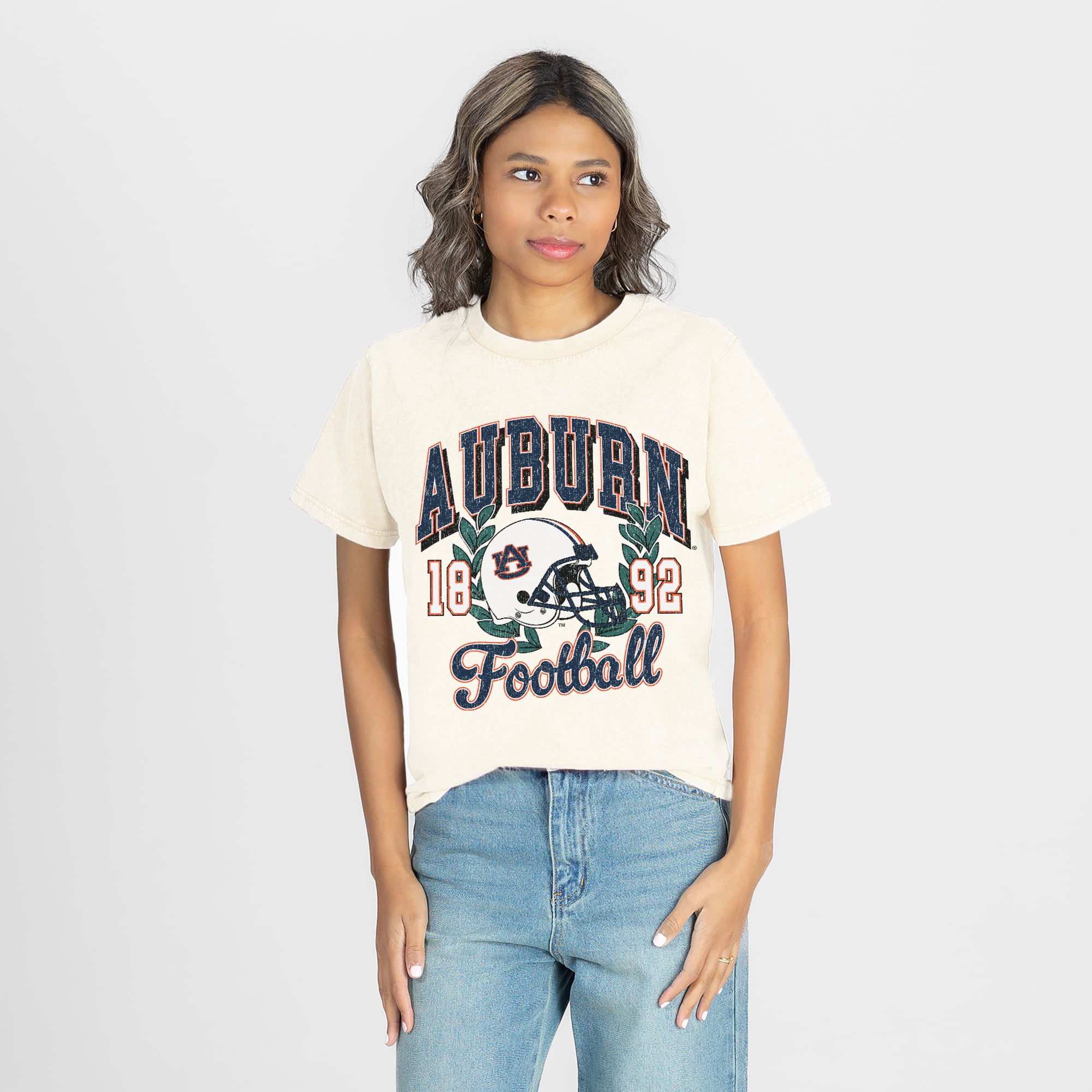 Women's Gameday Couture Natural Auburn Tigers Raised on Victory T-Shirt