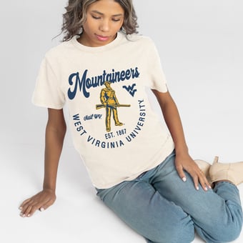 Women's Gameday Couture Natural West Virginia Mountaineers You Know Our Name T-Shirt
