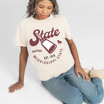 Women's Gameday Couture Natural Mississippi State Bulldogs You Know Our Name T-Shirt