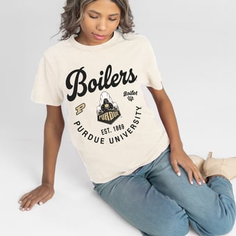 Women's Gameday Couture Natural Purdue Boilermakers You Know Our Name T-Shirt