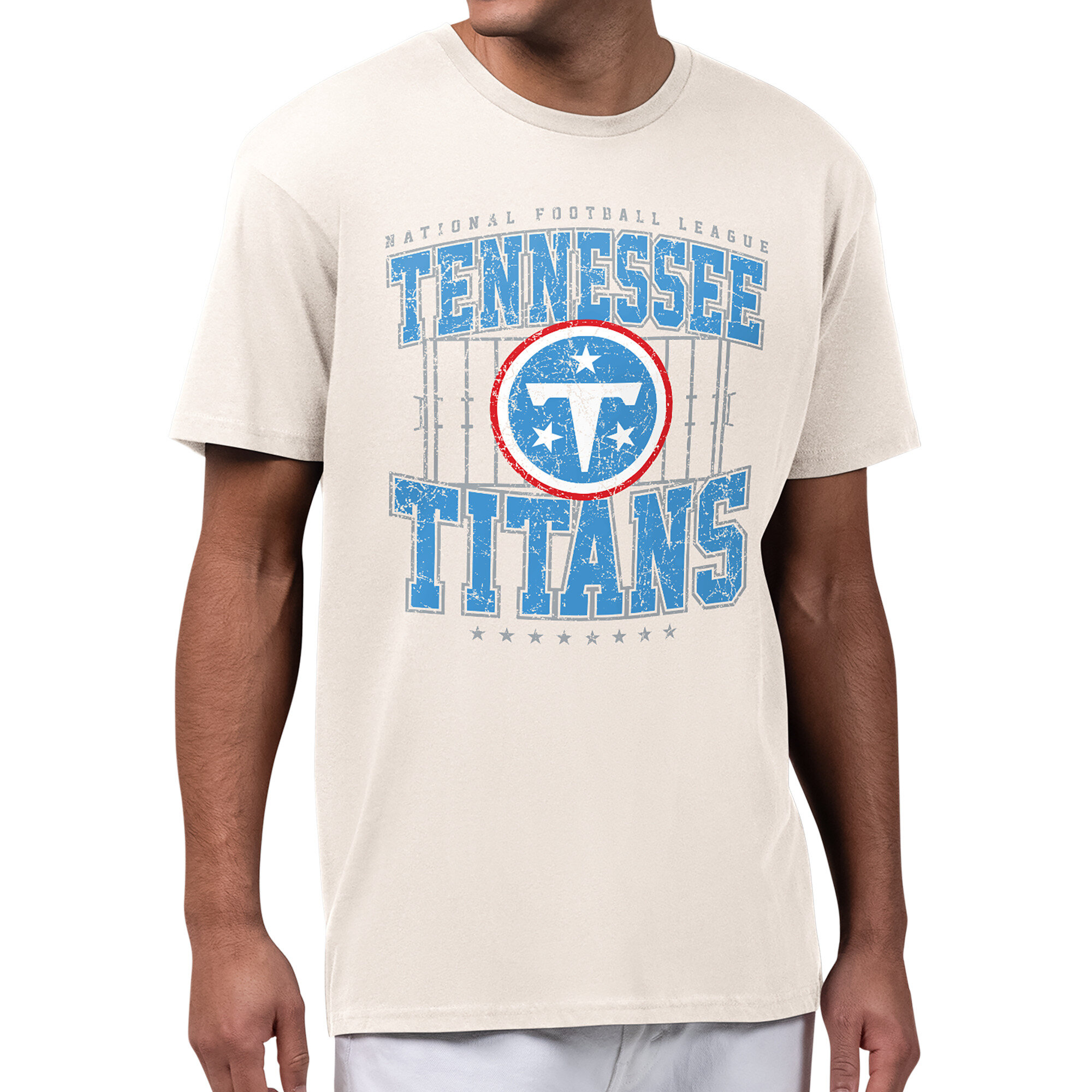 Starter Men's Cream Tennessee Titans Distressed Field T-Shirt - Cream
