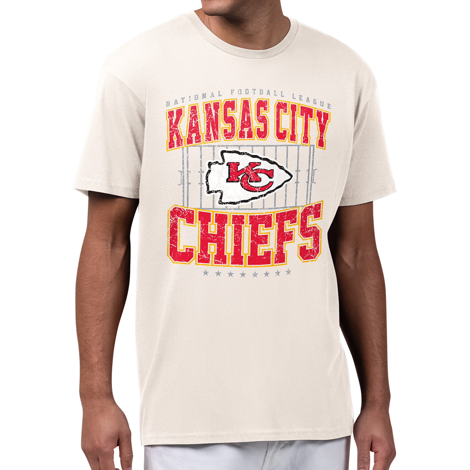 Men's Starter Cream Kansas City Chiefs Distressed Field T-Shirt