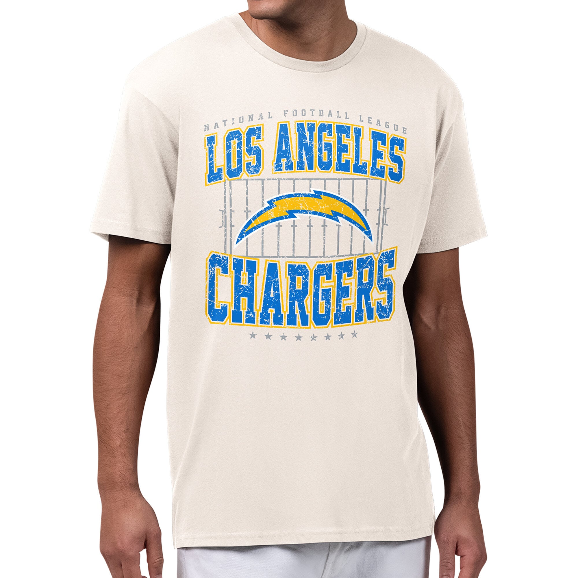 Men’s Starter Cream Los Angeles Chargers Distressed Field T-Shirt Men’s Starter Cream Los Angeles Chargers Distressed Field T-Shirt