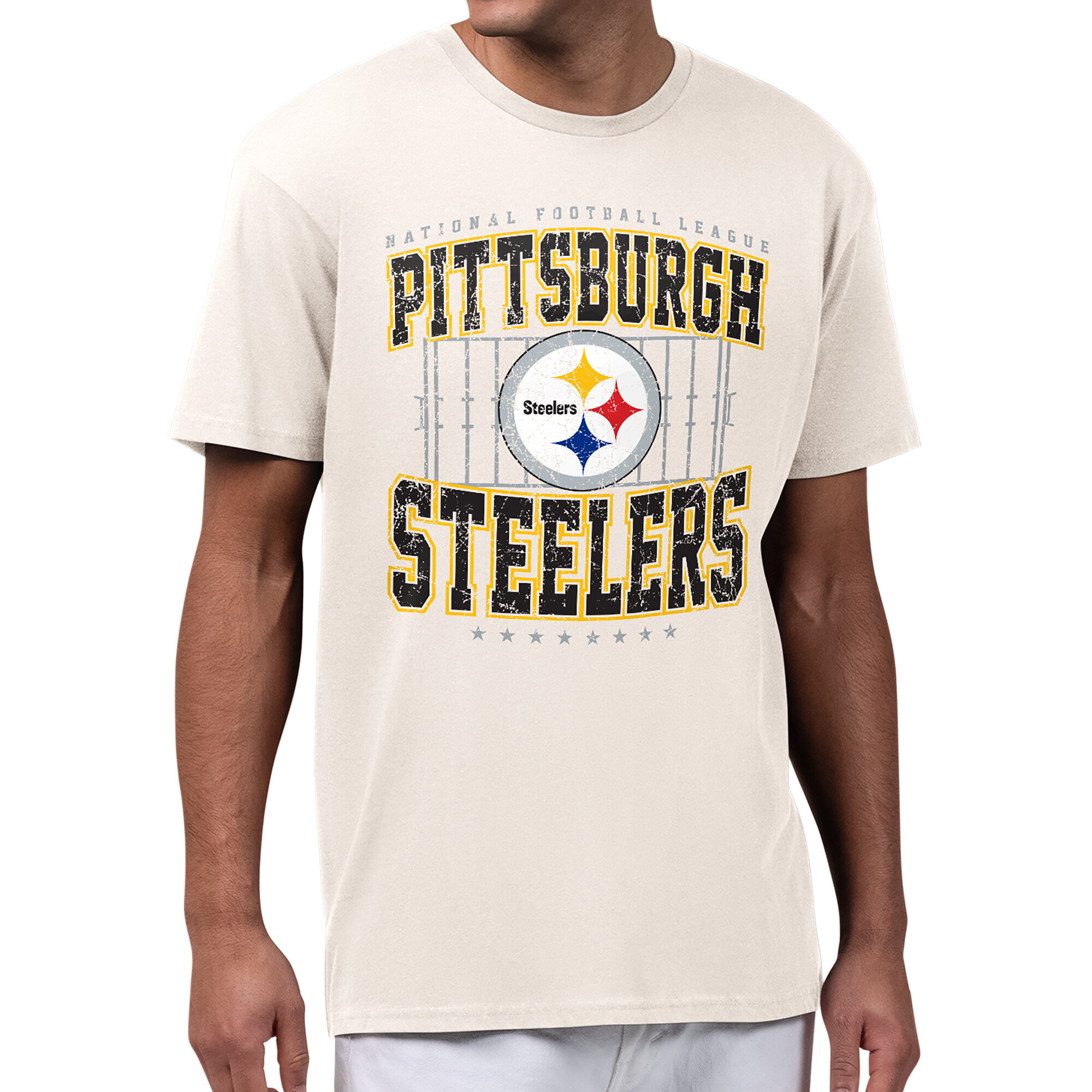 Men's Starter Cream Pittsburgh Steelers Distressed Field T-Shirt