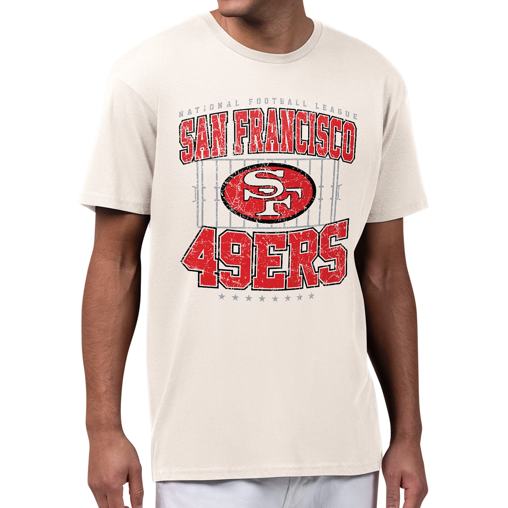 Men's Starter Cream San Francisco 49ers Distressed Field T-Shirt