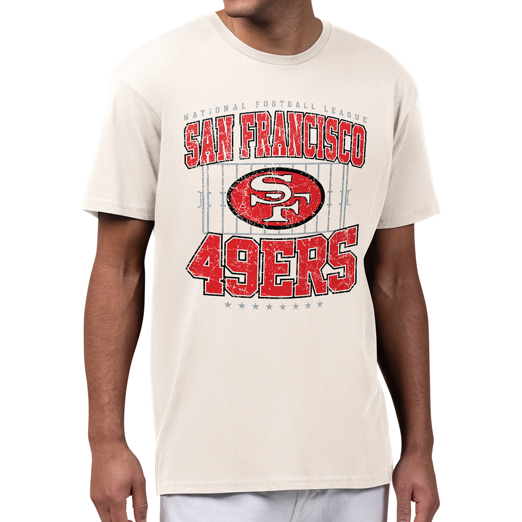 Men's Starter Cream San Francisco 49ers Distressed Field T-Shirt
