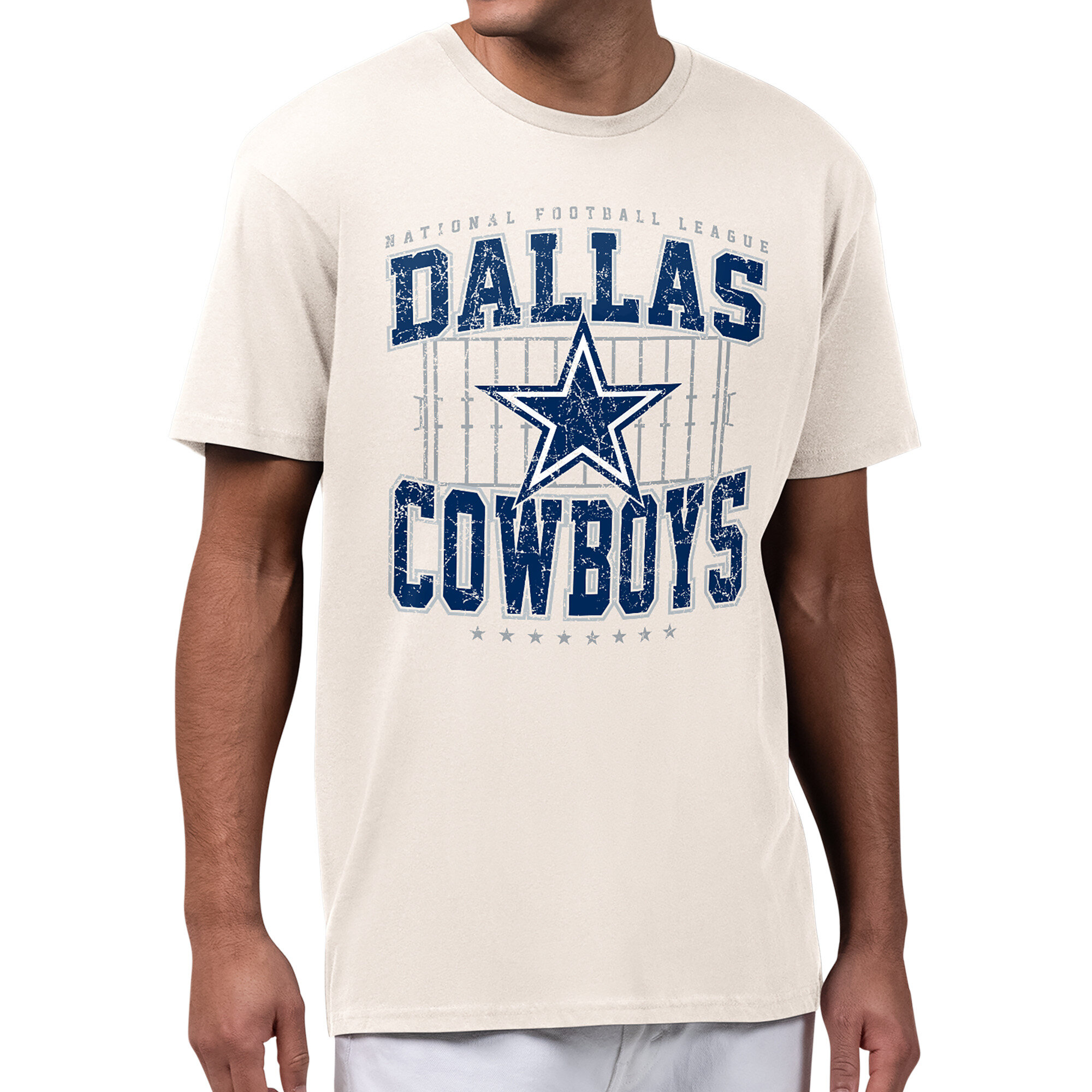 Starter Men's Cream Dallas Cowboys Distressed Field T-Shirt - Cream