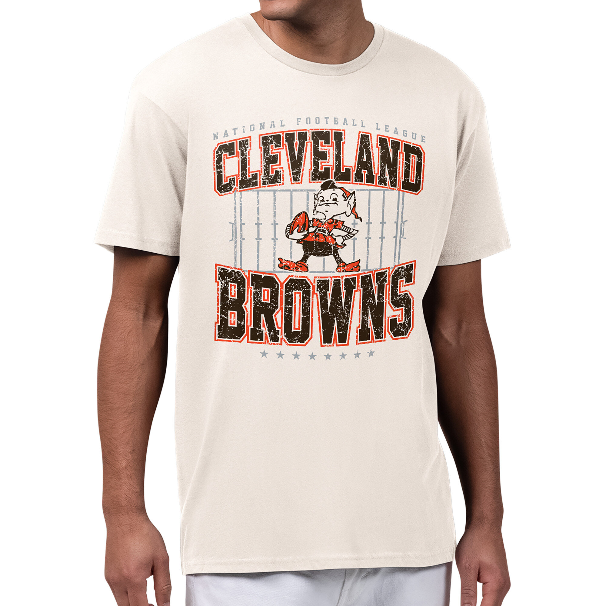 Men's Starter Cream Cleveland Browns Distressed Field T-Shirt