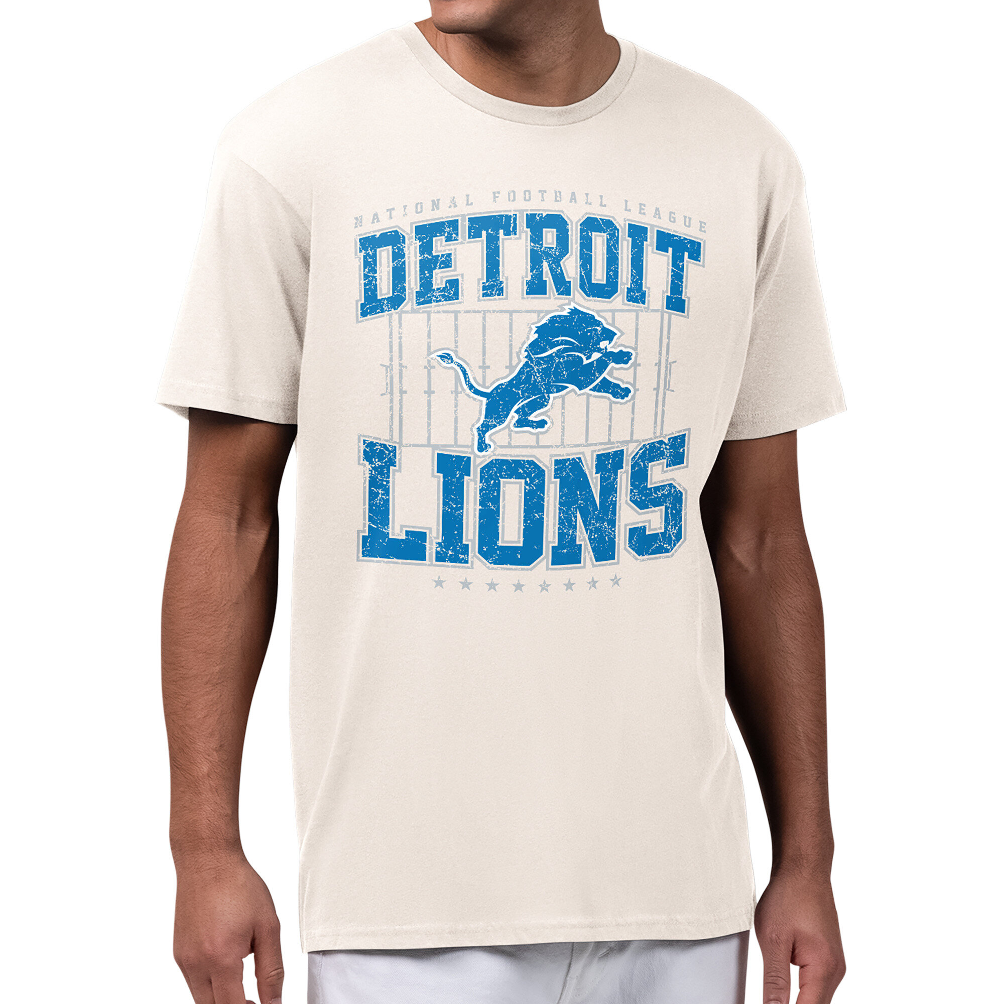 Men's Starter Cream Detroit Lions Distressed Field T-Shirt