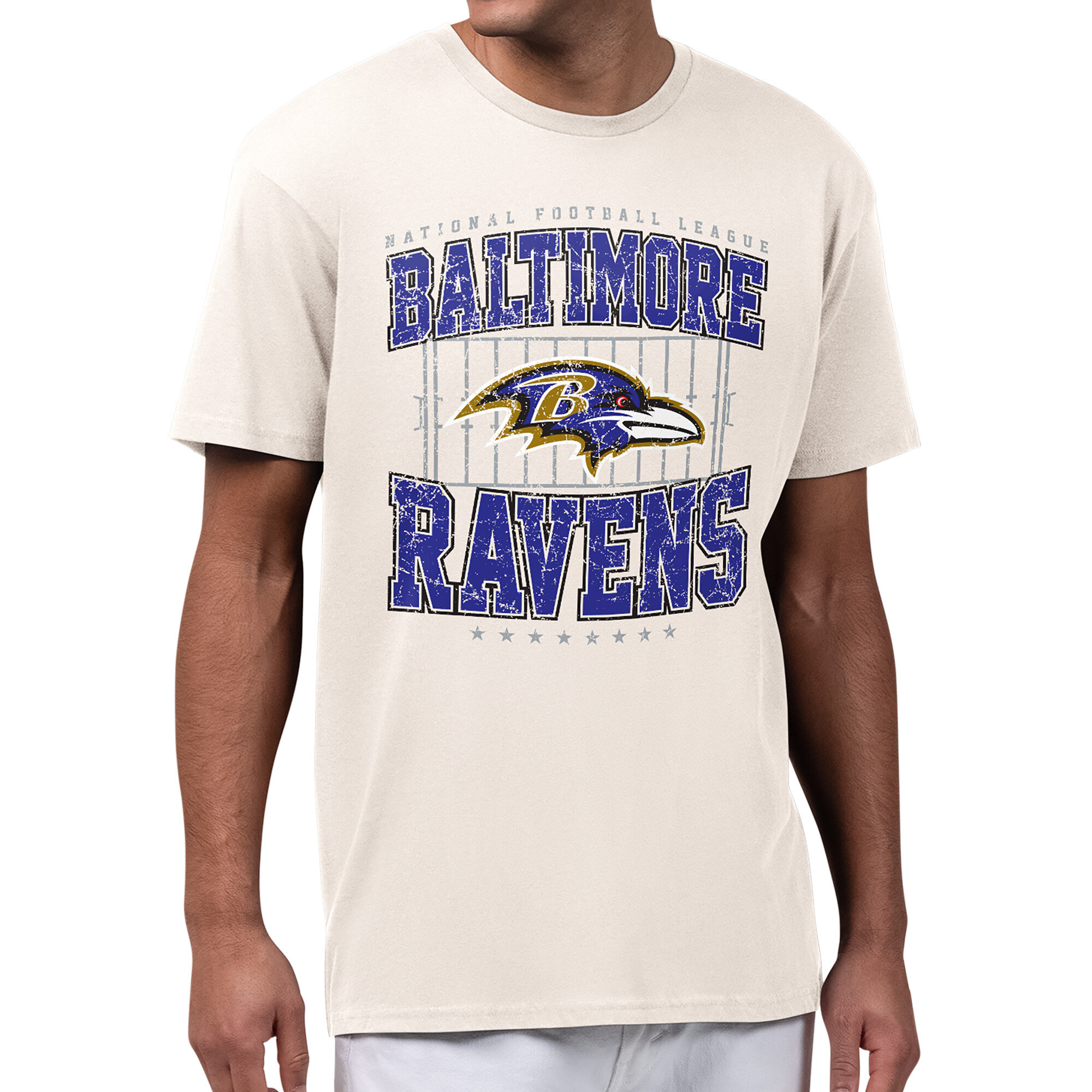 Men's Starter Cream Baltimore Ravens Distressed Field T-Shirt