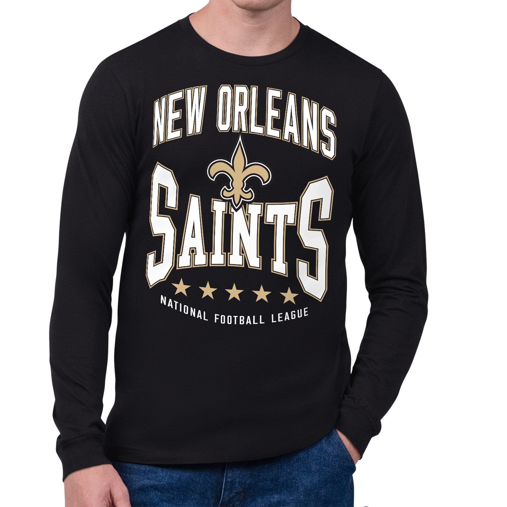 Men’s Starter Black New Orleans Saints Center Squeeze Long Sleeve T-Shirt Men’s Starter Black New Orleans Saints Center Squeeze Long Sleeve T-Shirt