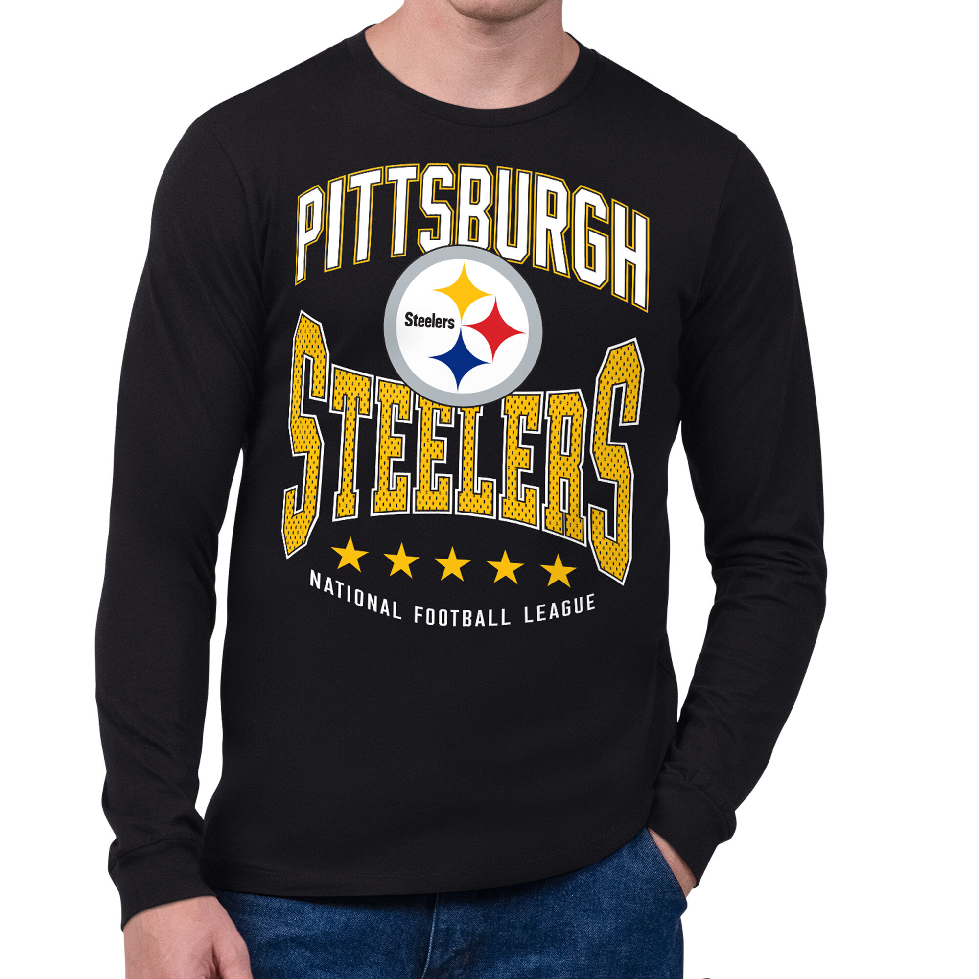 Men's Starter Black Pittsburgh Steelers Center Squeeze Long Sleeve T-Shirt