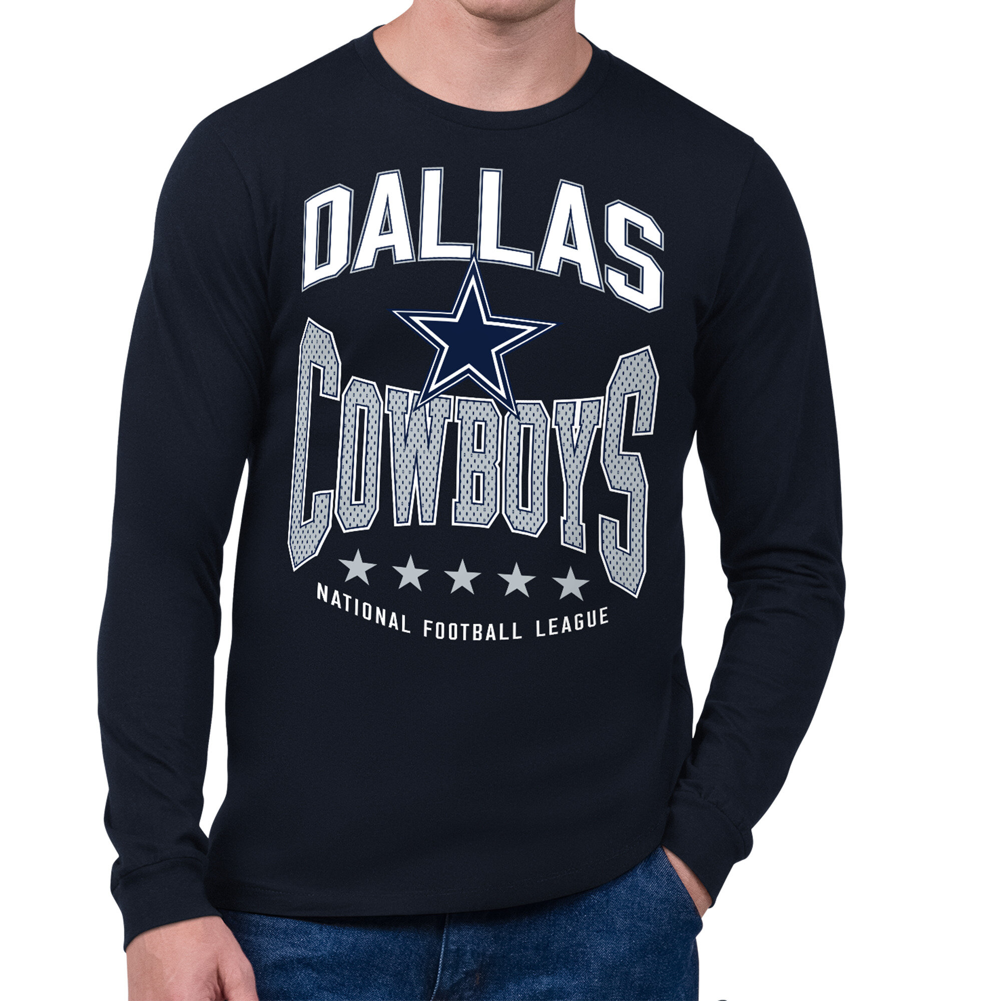 Men's Starter Navy Dallas Cowboys Center Squeeze Long Sleeve T-Shirt