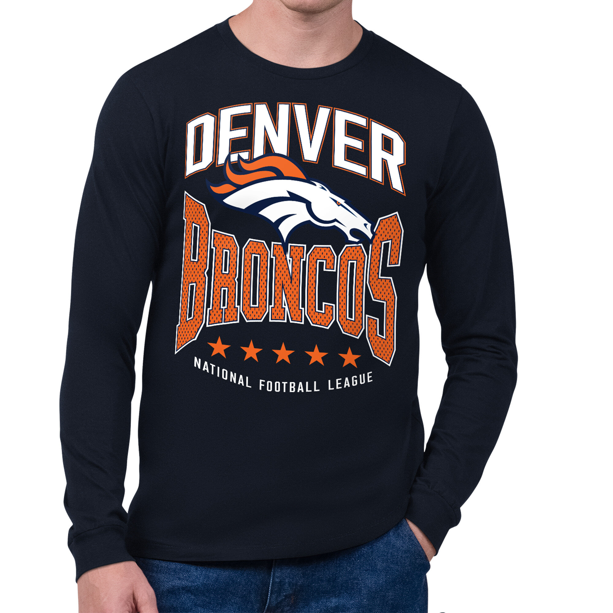 Men's Starter Navy Denver Broncos Center Squeeze Long Sleeve T-Shirt