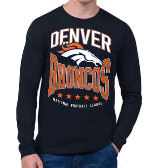 Men's Starter Navy Denver Broncos Center Squeeze Long Sleeve T-Shirt
