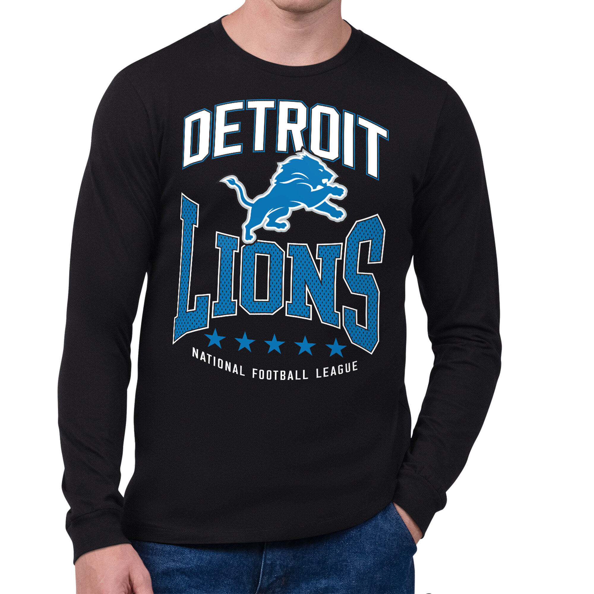 Men's Starter Black Detroit Lions Center Squeeze Long Sleeve T-Shirt