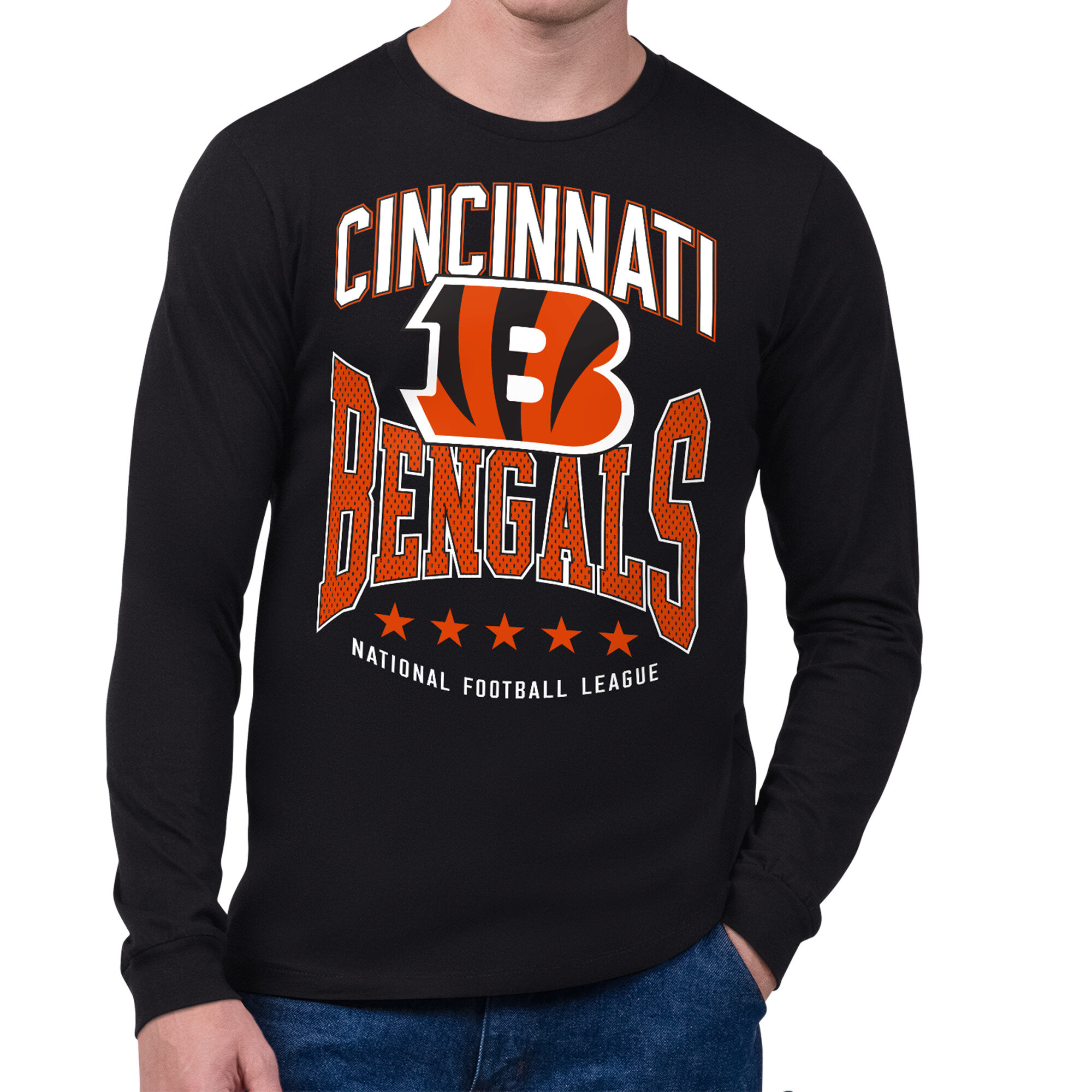 Men's Starter Black Cincinnati Bengals Center Squeeze Long Sleeve T-Shirt