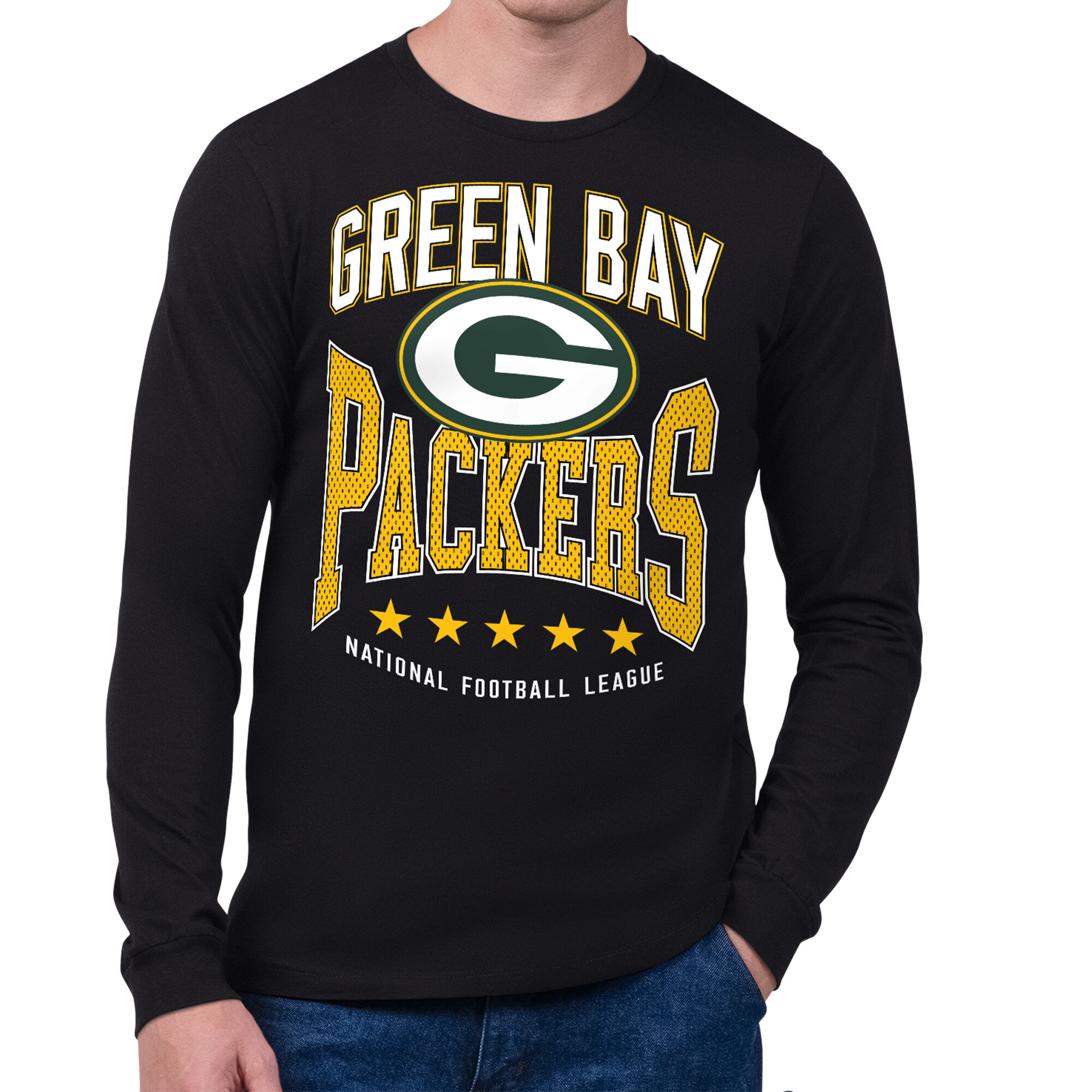 Men's Starter Black Green Bay Packers Center Squeeze Long Sleeve T-Shirt