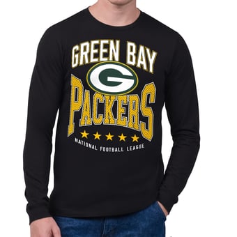 Men's Starter Black Green Bay Packers Center Squeeze Long Sleeve T-Shirt