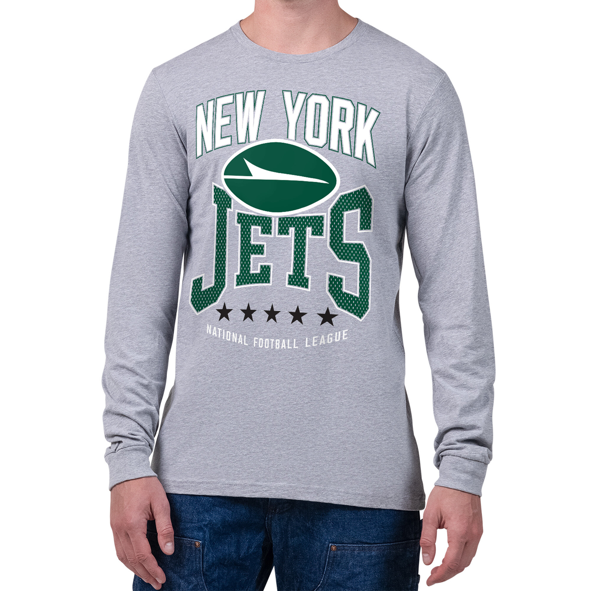 Men's Starter Gray New York Jets Center Squeeze Long Sleeve T-Shirt