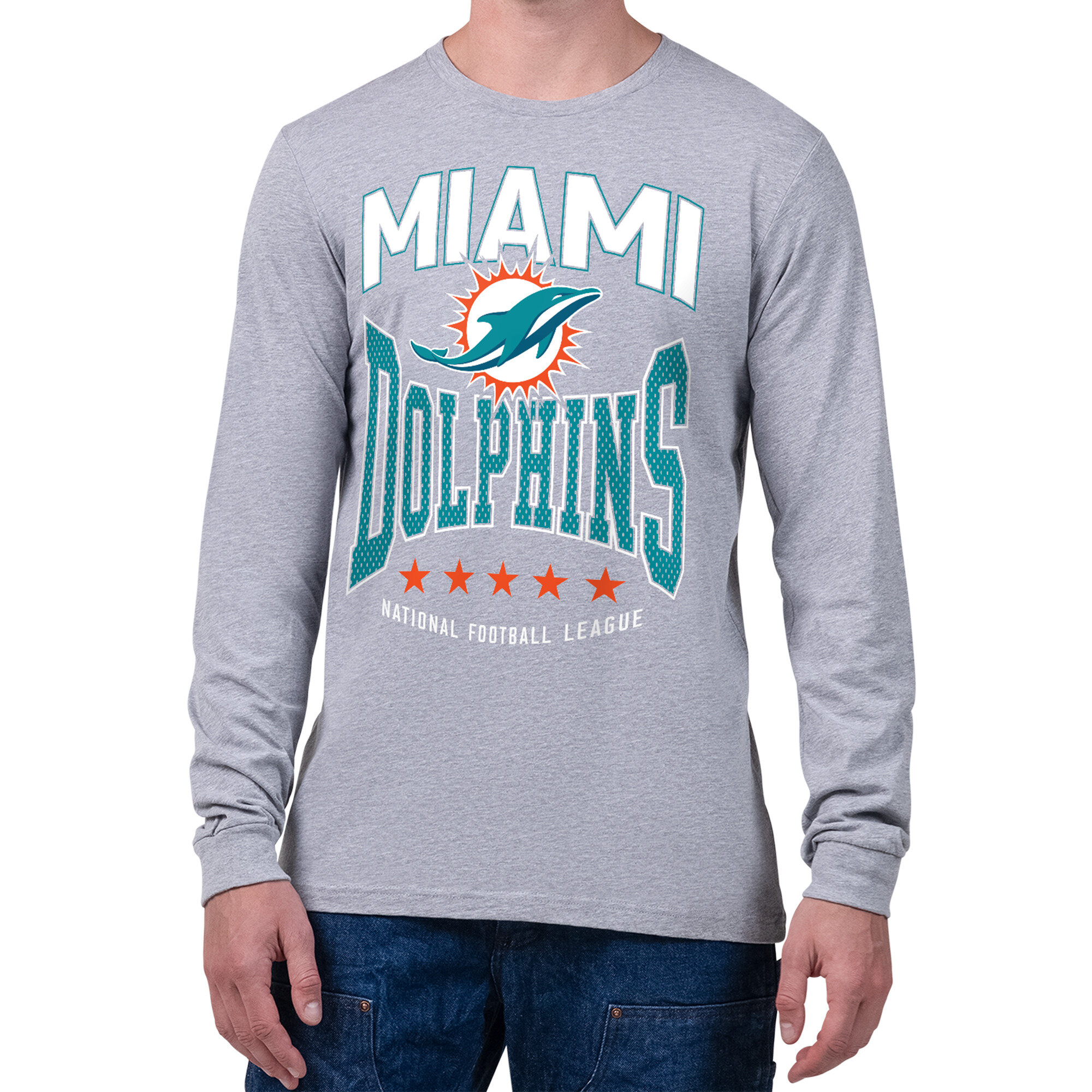 Men's Starter Gray Miami Dolphins Center Squeeze Long Sleeve T-Shirt