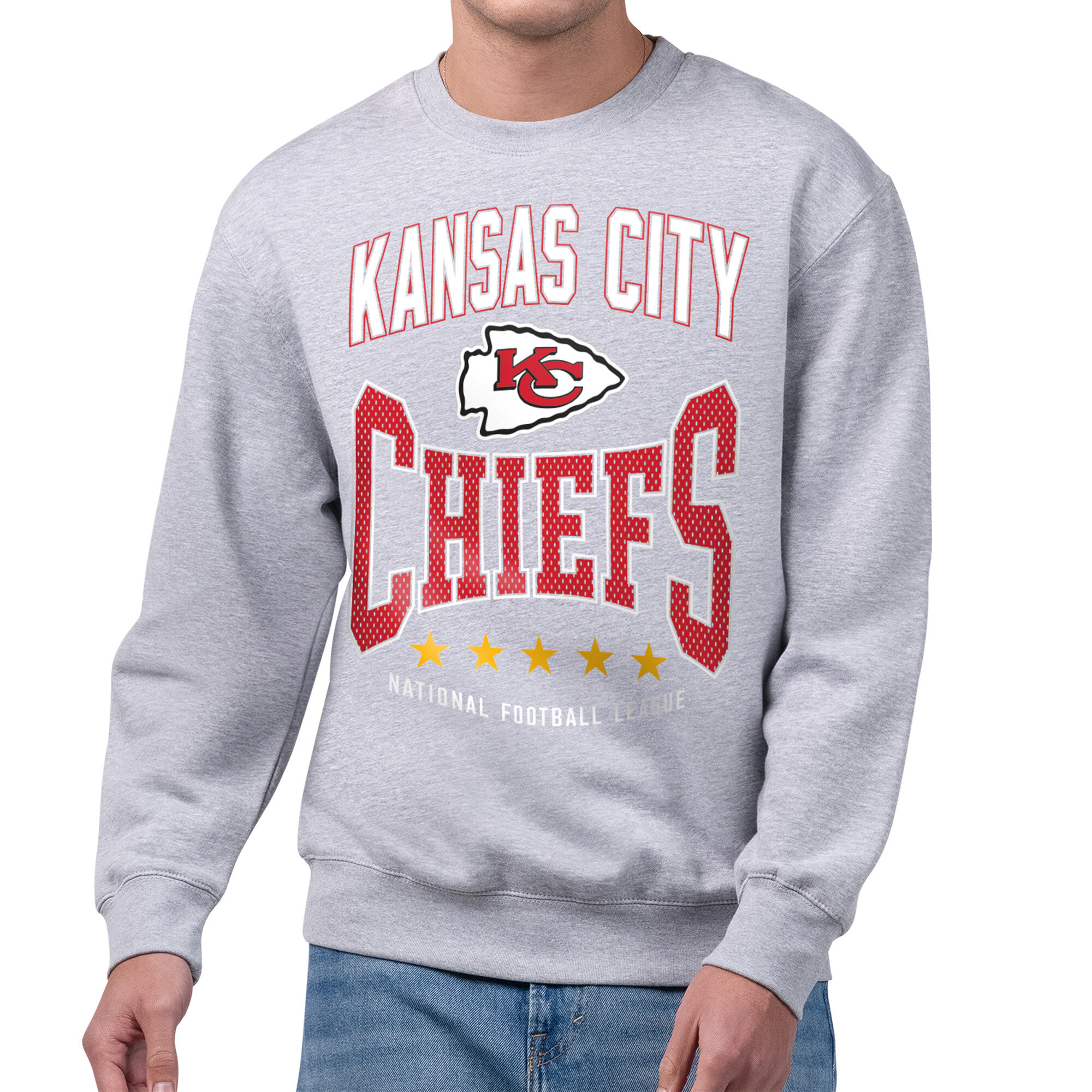 Men's Starter Gray Kansas City Chiefs Center Squeeze Tri-Blend Sweatshirt
