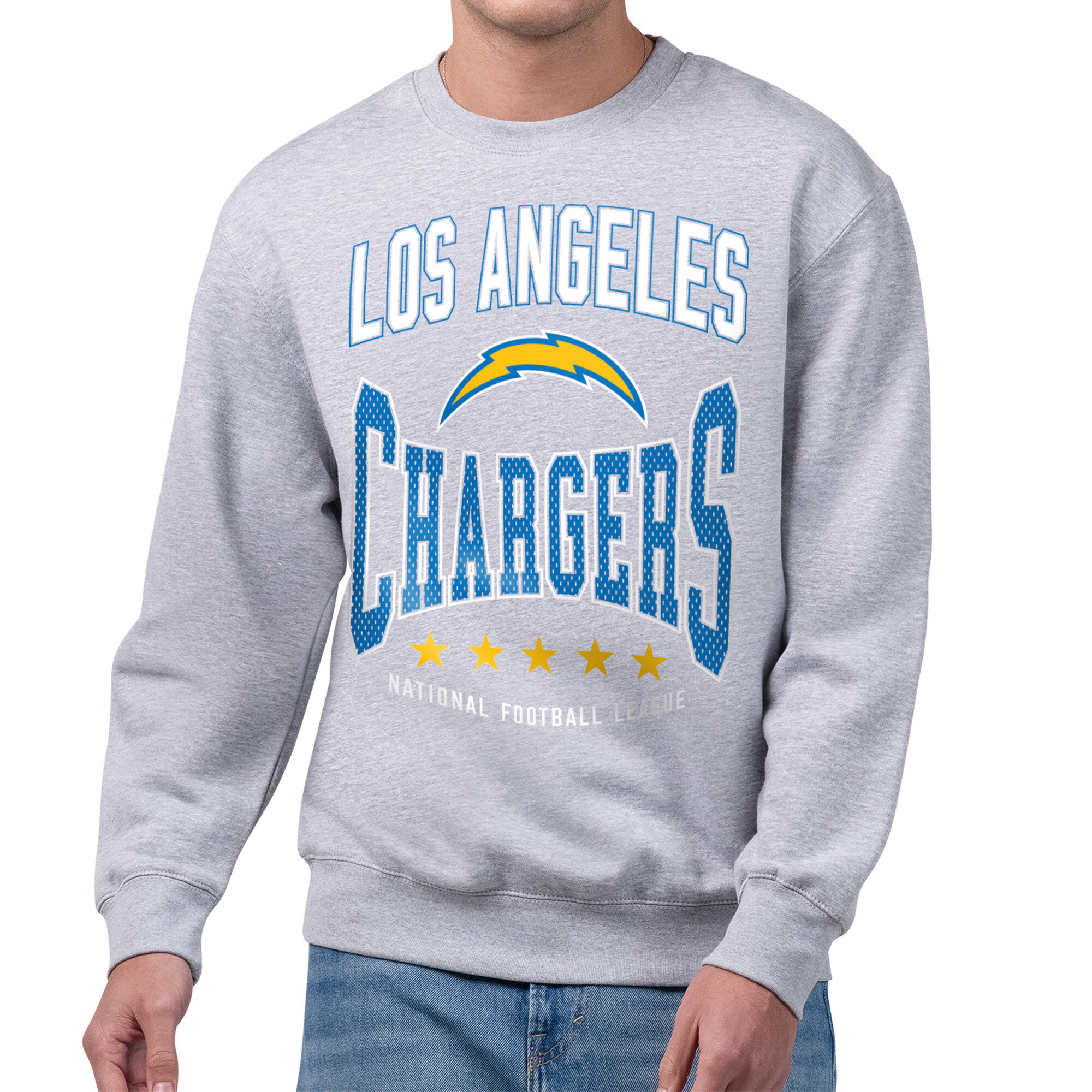 Men's Starter Gray Los Angeles Chargers Center Squeeze Tri-Blend Sweatshirt