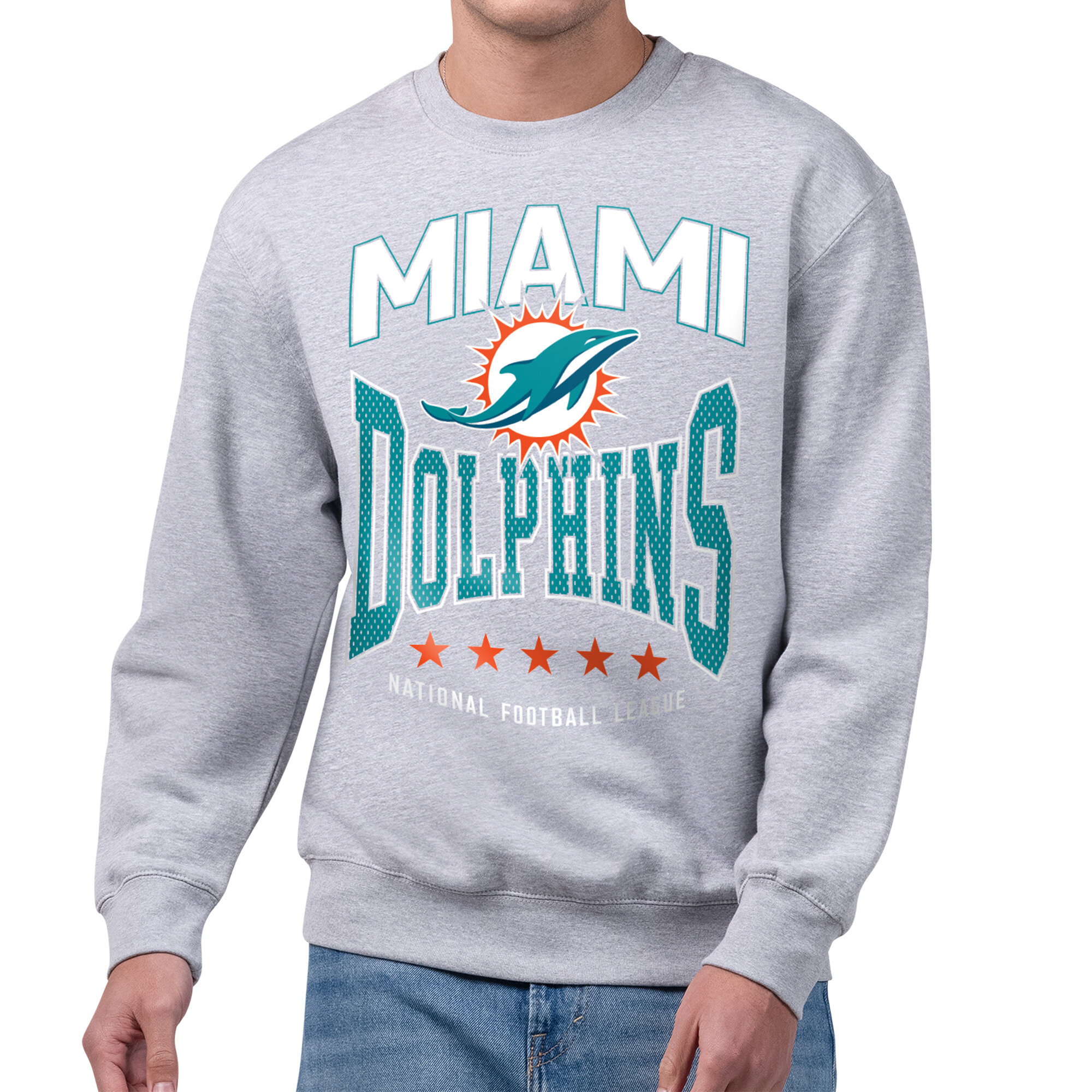 Men's Starter Gray Miami Dolphins Center Squeeze Tri-Blend Sweatshirt