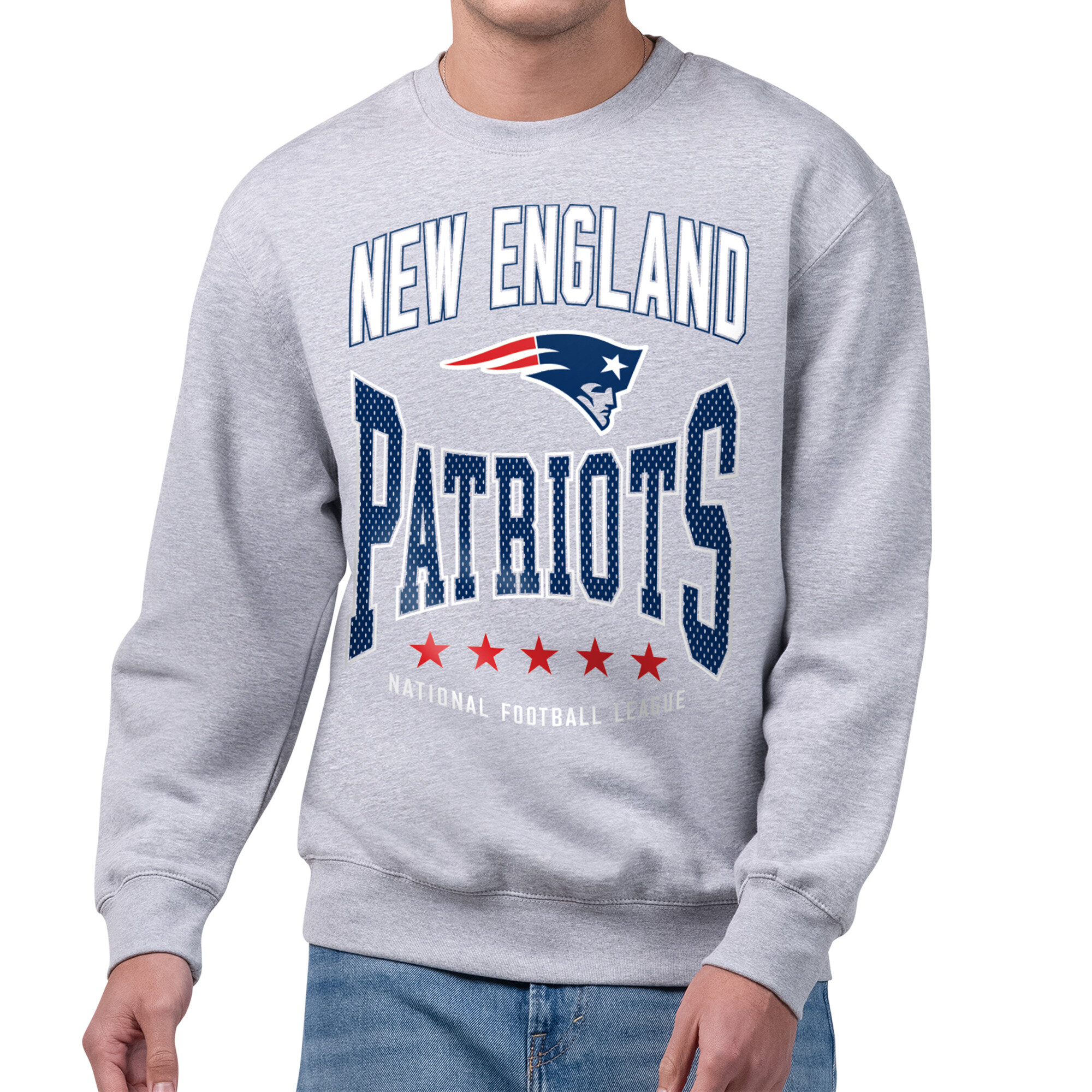 Men's Starter Gray New England Patriots Center Squeeze Tri-Blend Sweatshirt