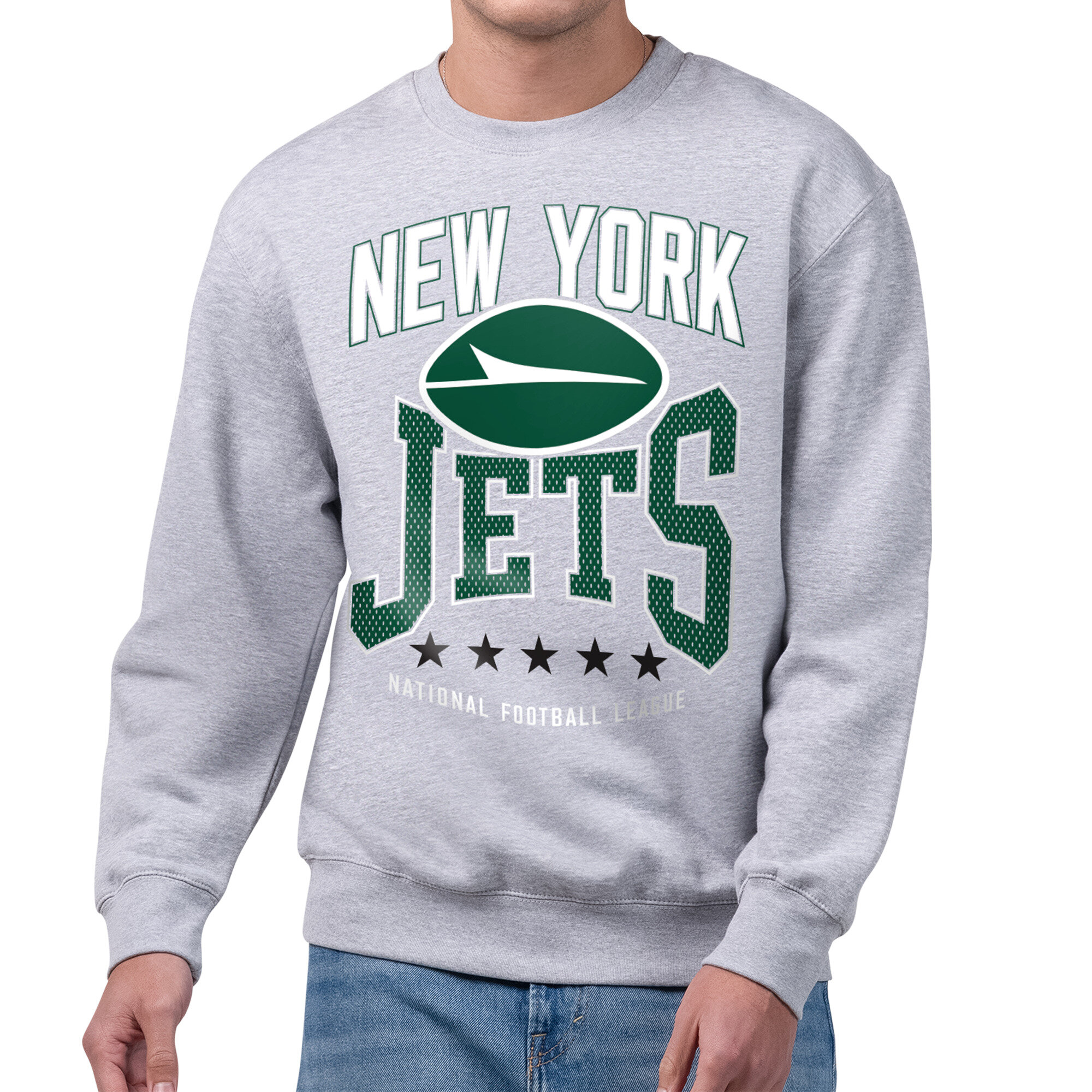 Men's Starter Gray New York Jets Center Squeeze Tri-Blend Sweatshirt