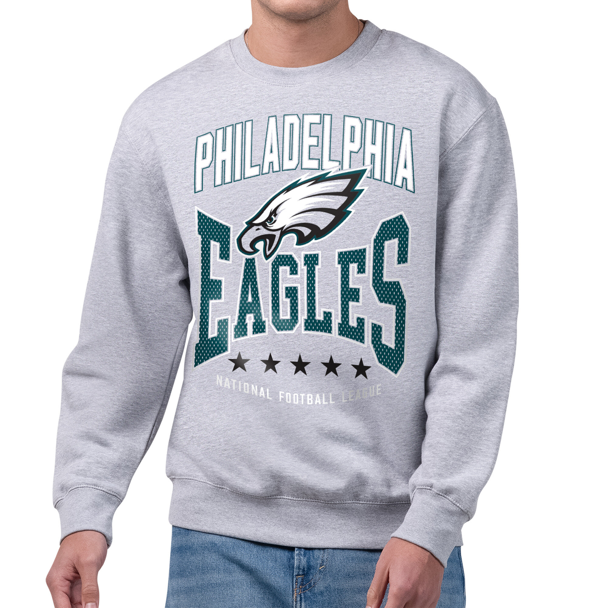 Men's Starter Gray Philadelphia Eagles Center Squeeze Tri-Blend Sweatshirt
