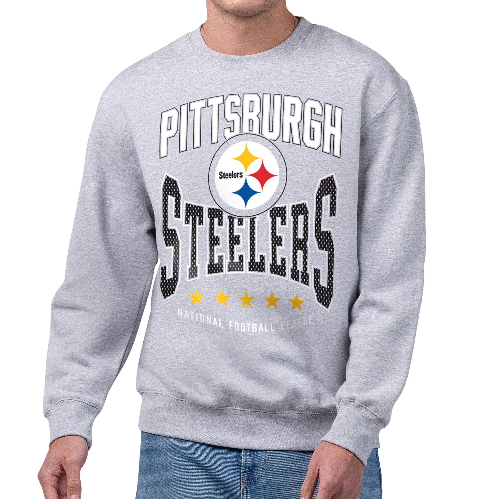 Men's Starter Gray Pittsburgh Steelers Center Squeeze Tri-Blend Sweatshirt
