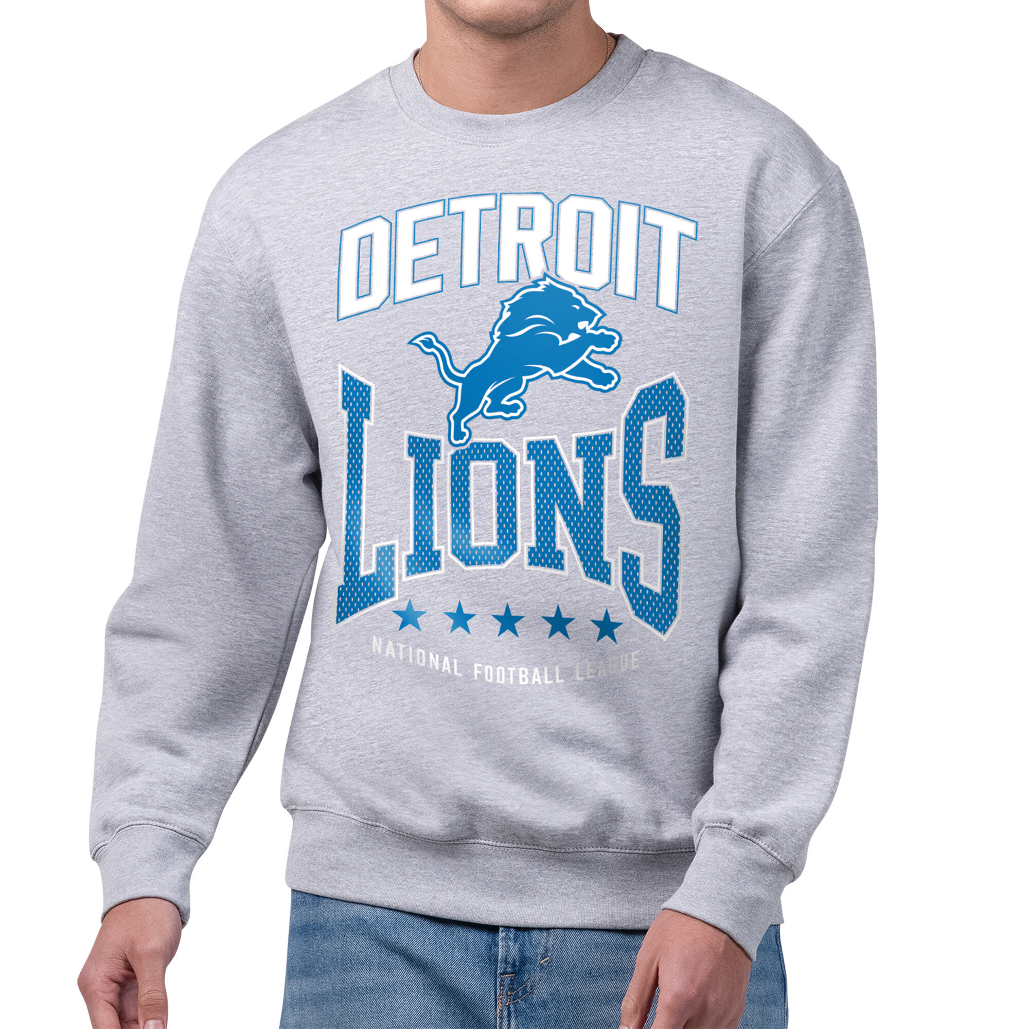 Men's Starter Gray Detroit Lions Center Squeeze Tri-Blend Sweatshirt