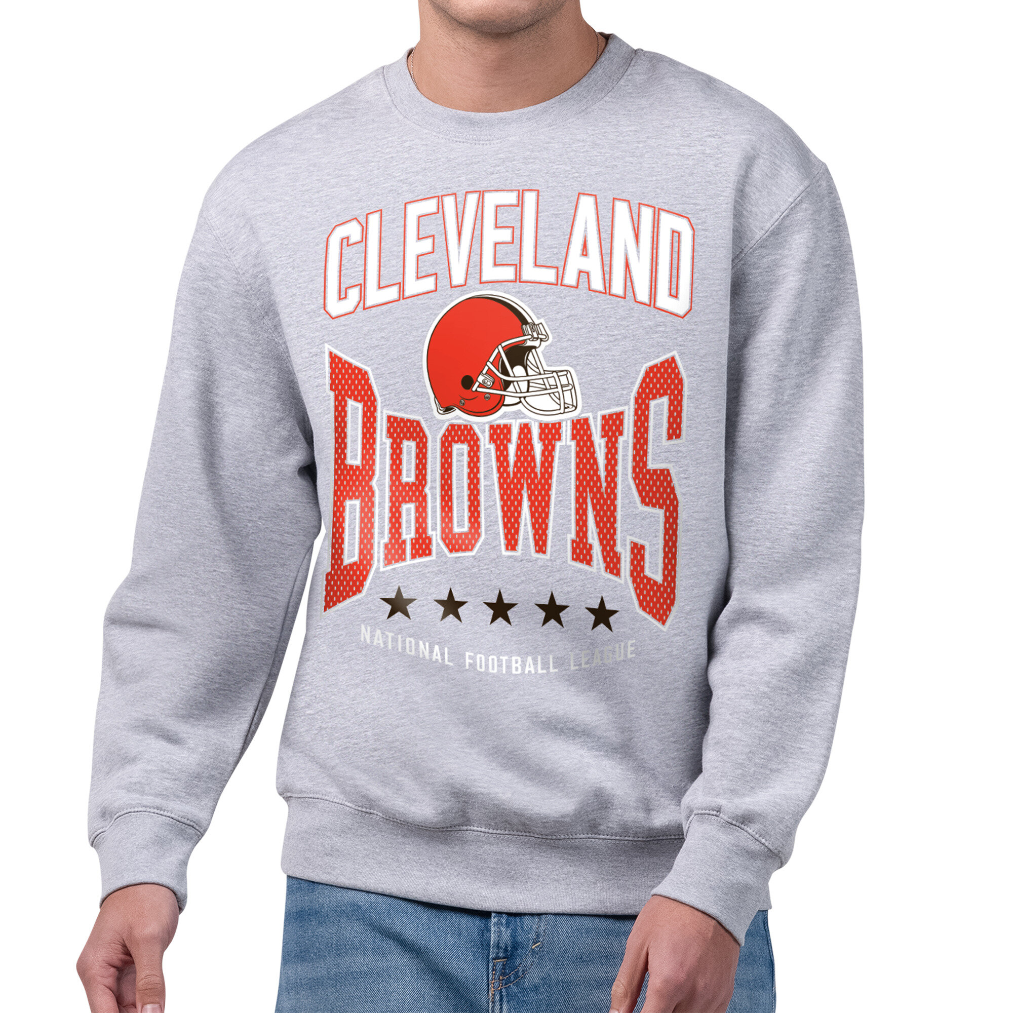 Men's Starter Gray Cleveland Browns Center Squeeze Tri-Blend Sweatshirt