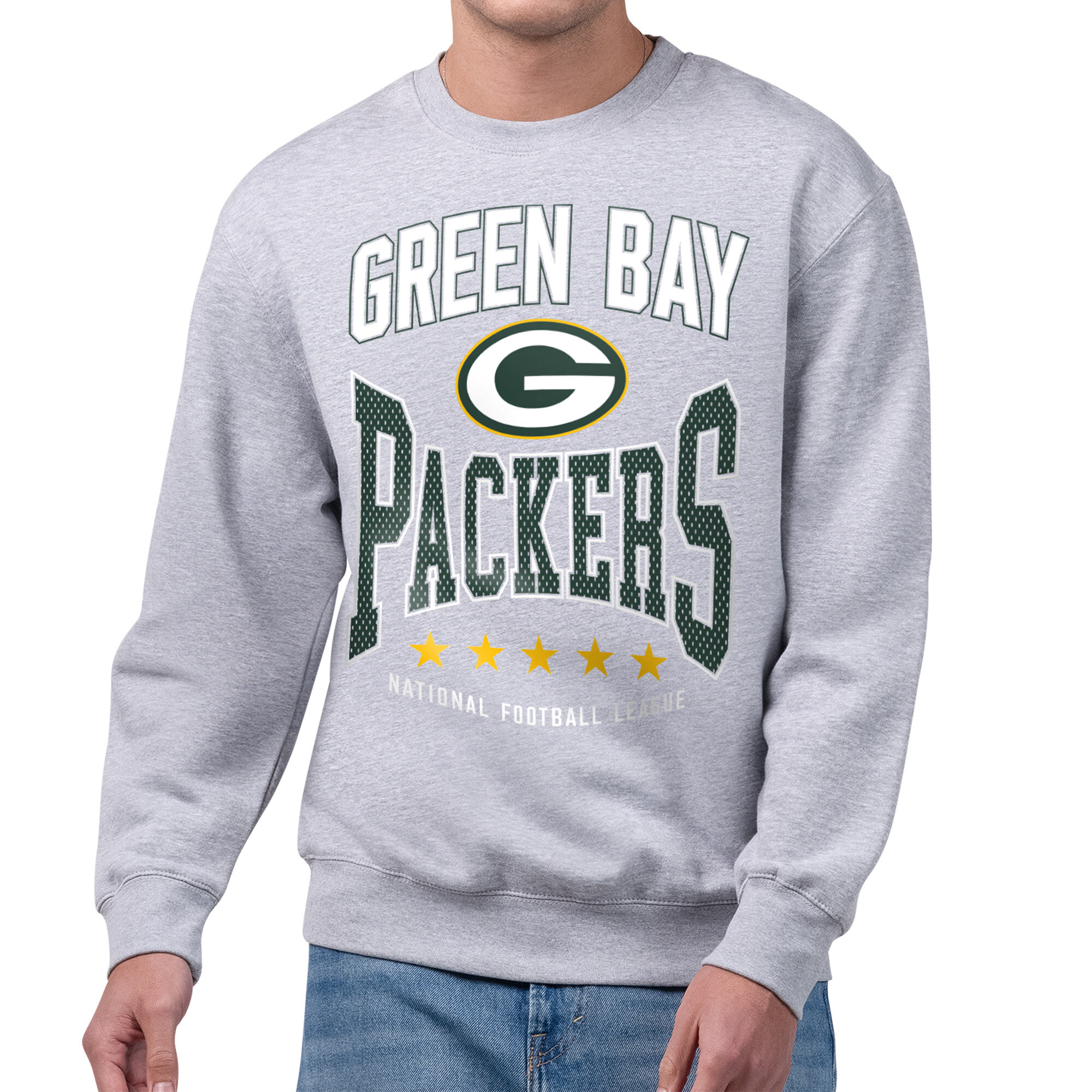 Men's Starter Gray Green Bay Packers Center Squeeze Tri-Blend Sweatshirt