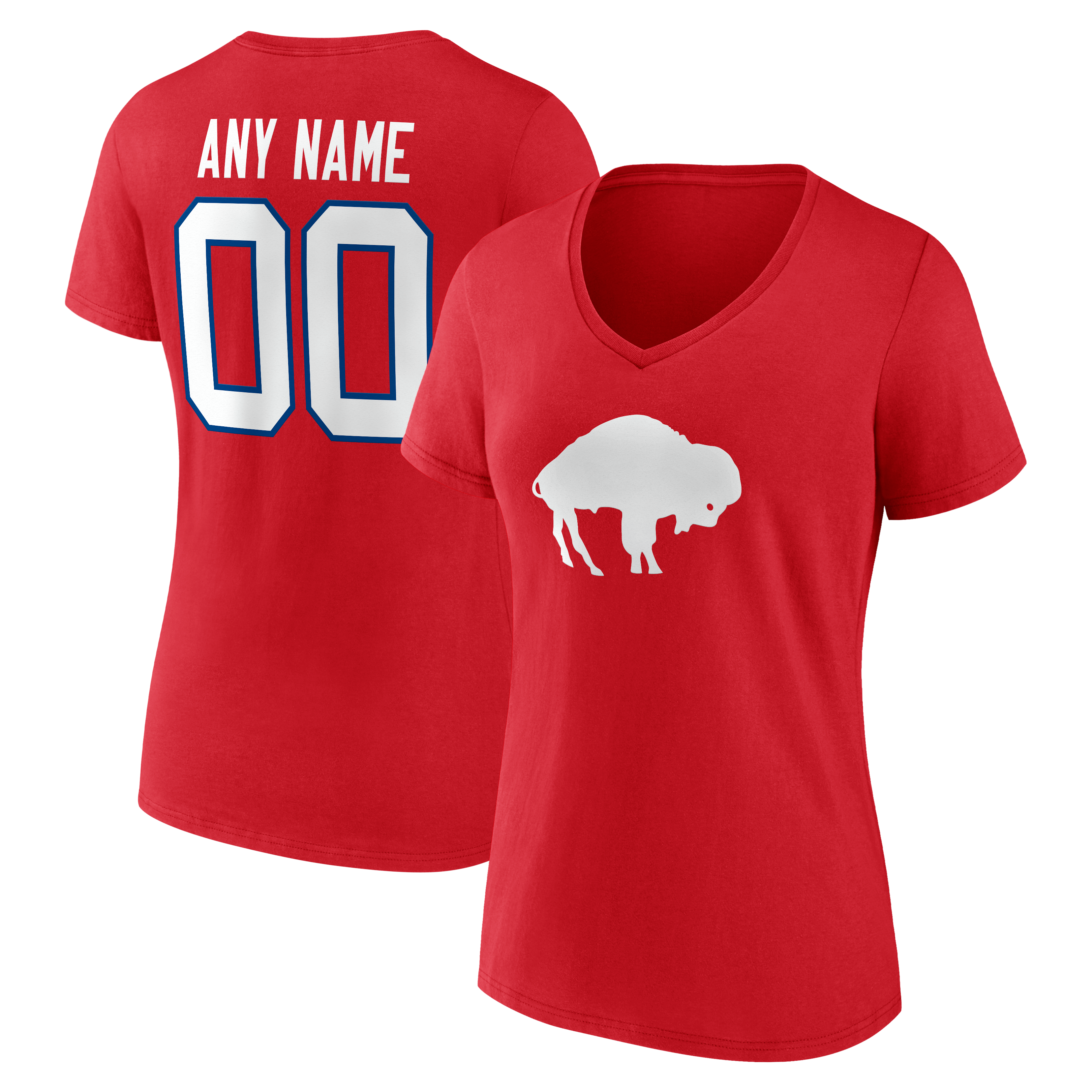 Women's Red Buffalo Bills Team Authentic Classic Personalized Name & Number V-Neck T-Shirt