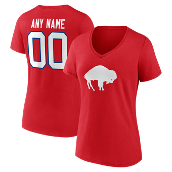 Women's Red Buffalo Bills Team Authentic Classic Personalized Name & Number V-Neck T-Shirt