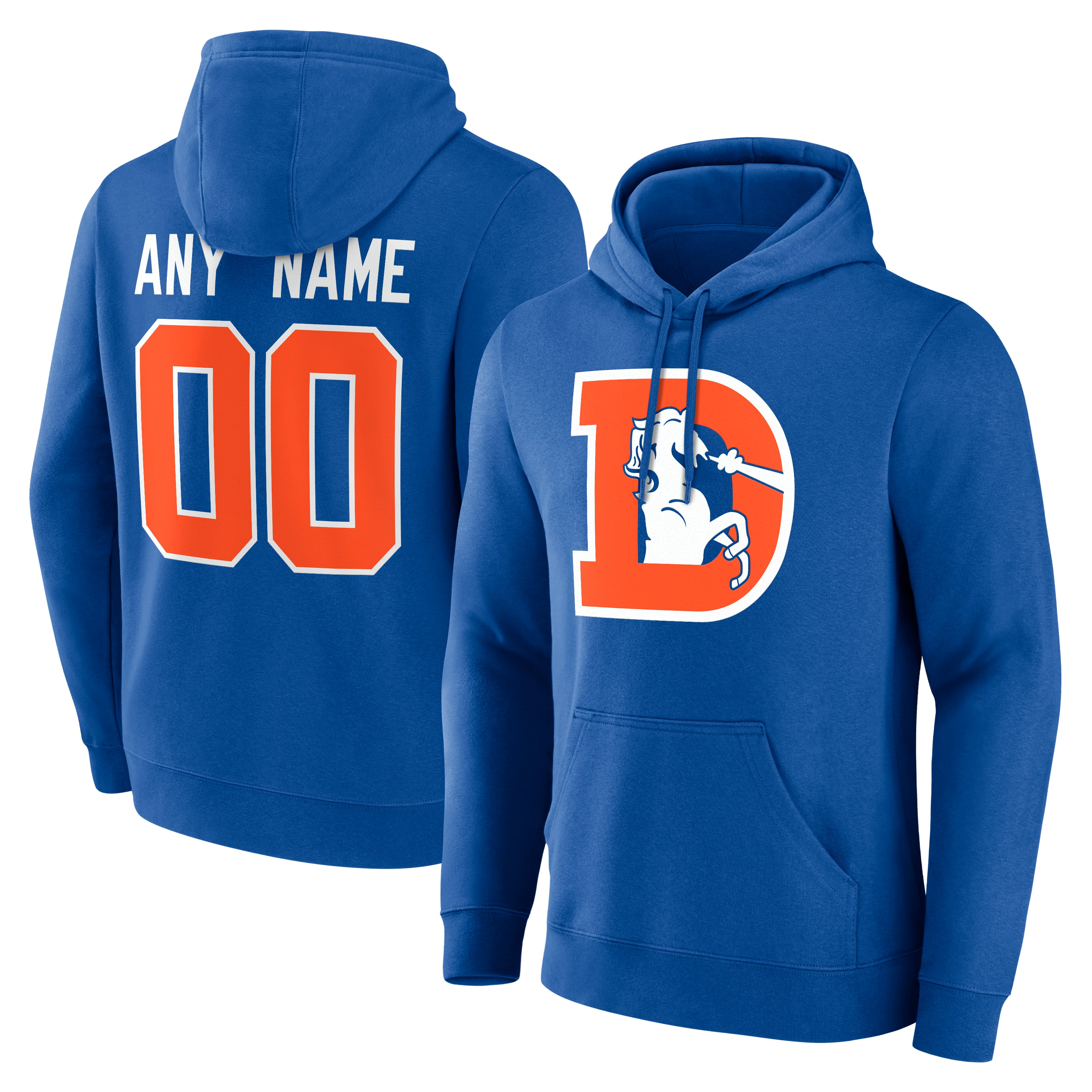 Men's Royal Denver Broncos  Team Authentic Classic Personalized Name & Number Hoodie