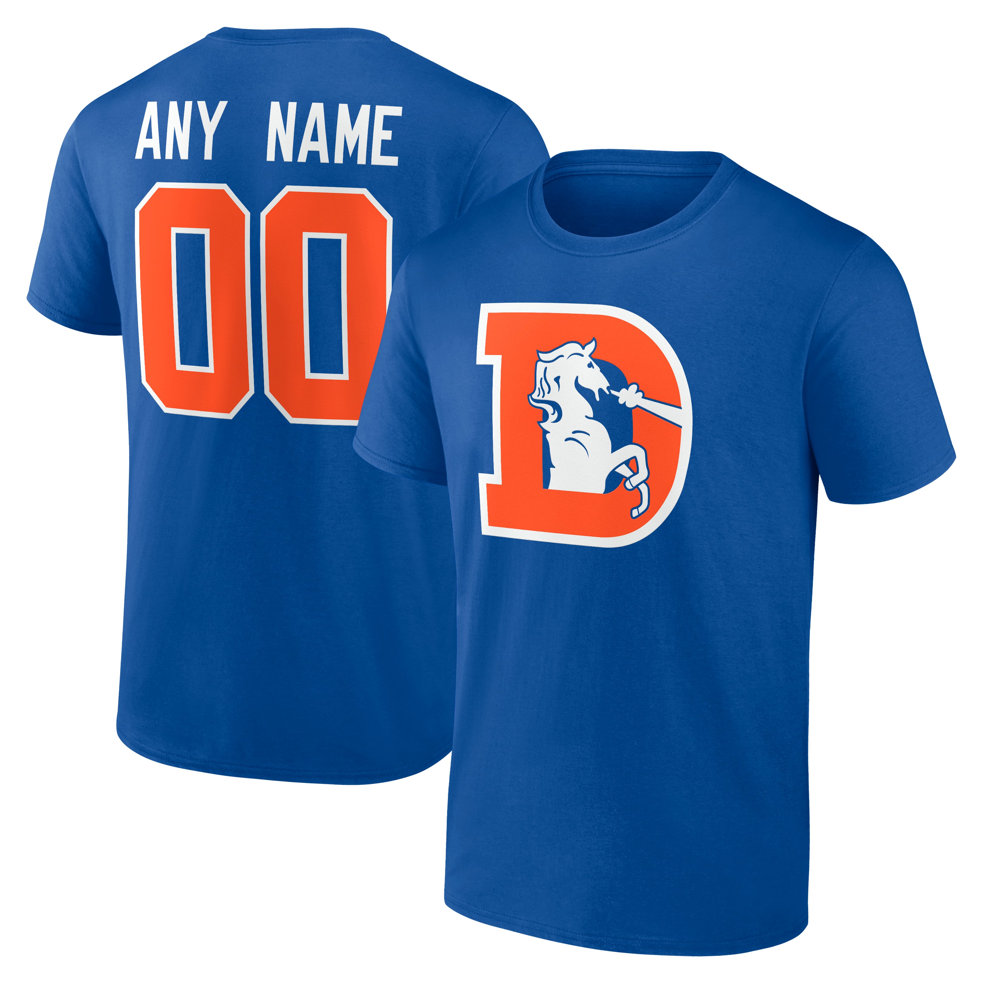 Men's Royal Denver Broncos  Team Authentic Classic Personalized Name & Number T-Shirt
