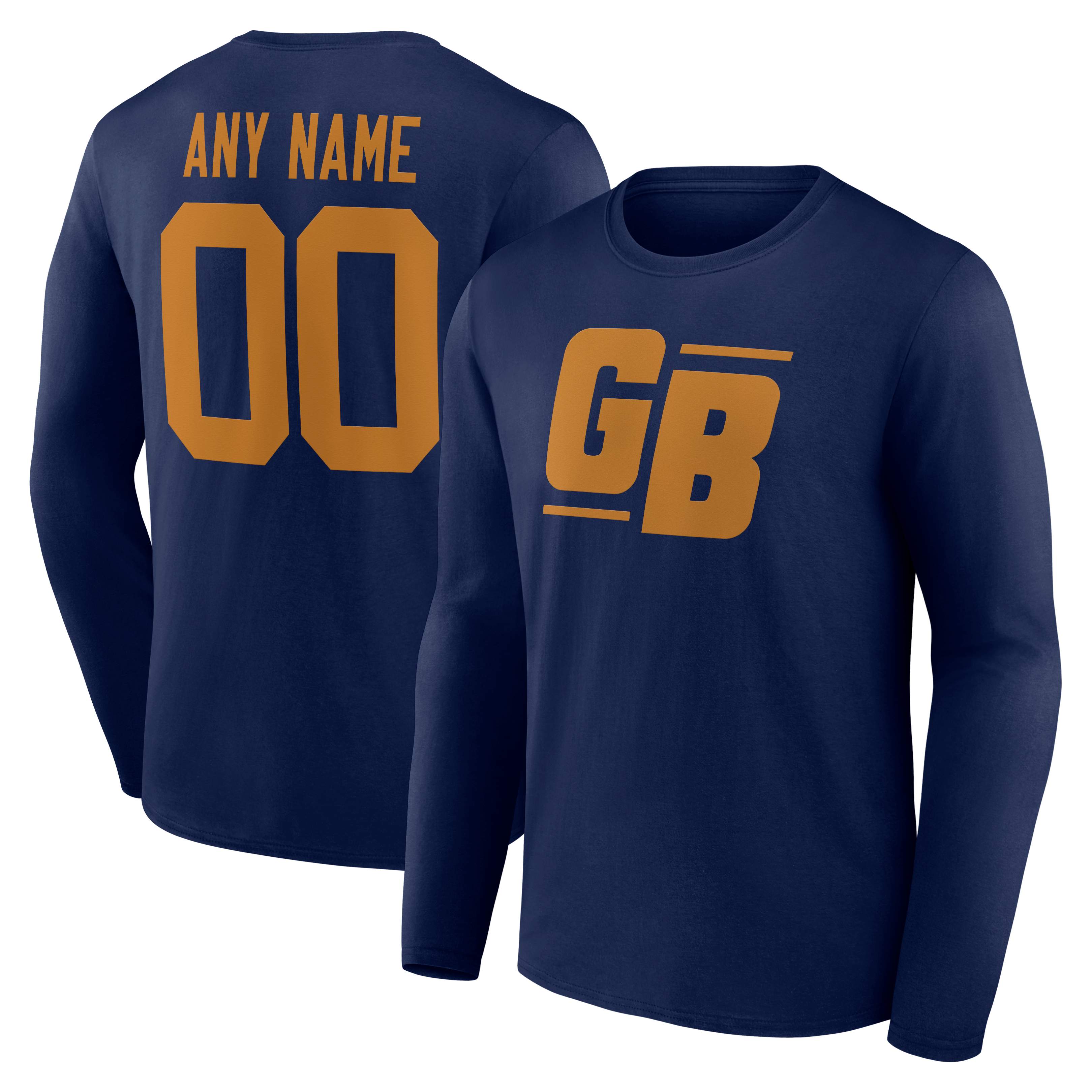 Men's Navy Green Bay Packers  Team Authentic Classic Personalized Name & Number Long Sleeve T-Shirt
