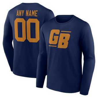 Men's Navy Green Bay Packers  Team Authentic Classic Personalized Name & Number Long Sleeve T-Shirt