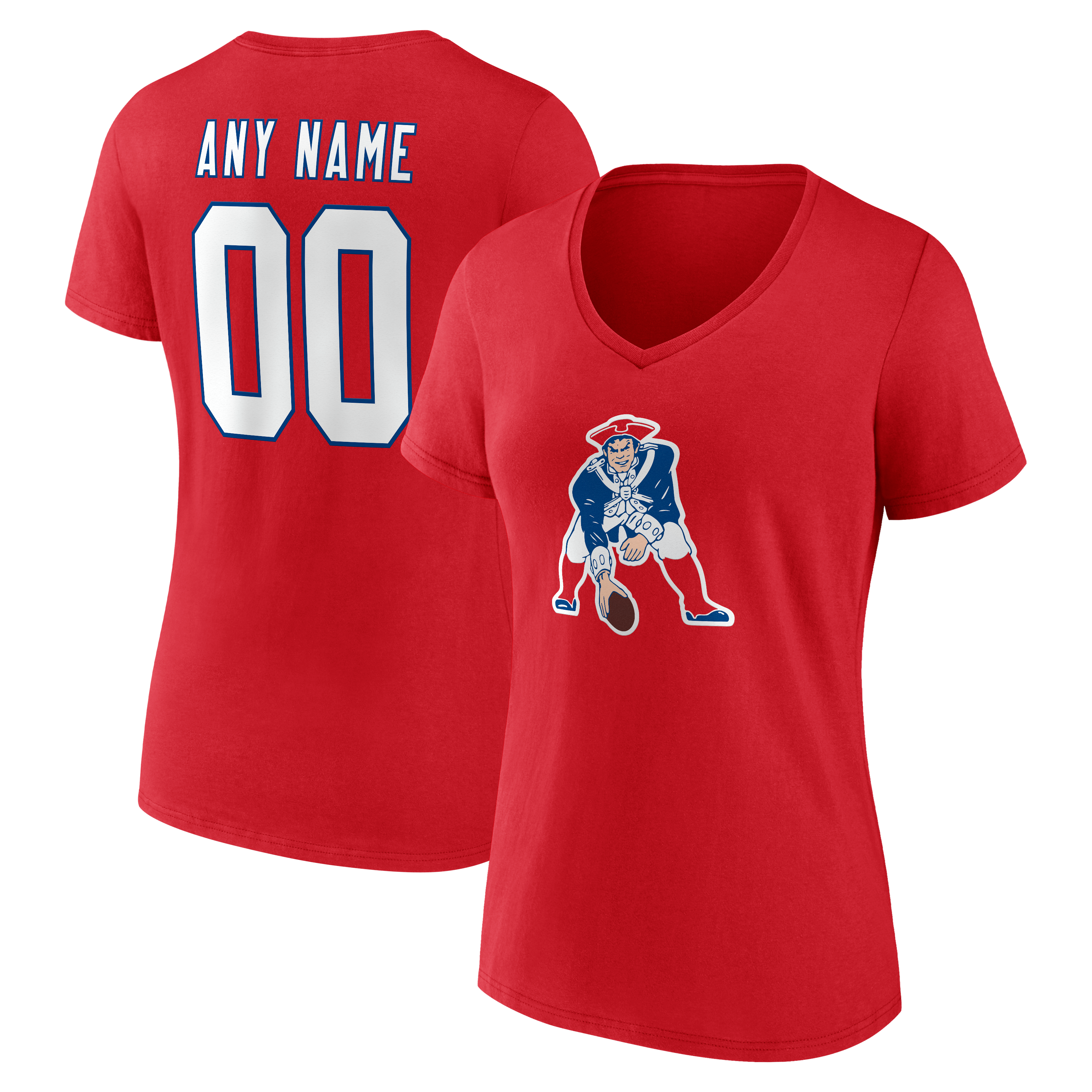 Women's Red New England Patriots Team Authentic Classic Personalized Name & Number V-Neck T-Shirt