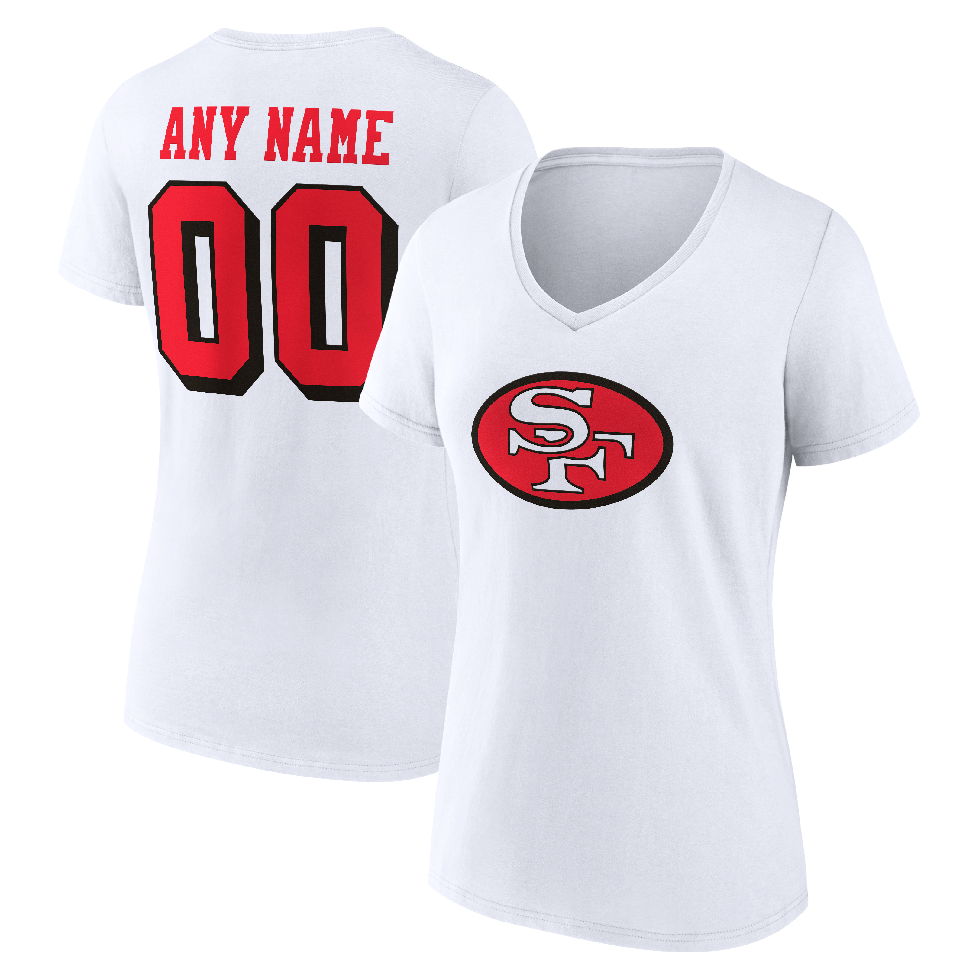 Women's White San Francisco 49ers Team Authentic Classic Personalized Name & Number V-Neck T-Shirt
