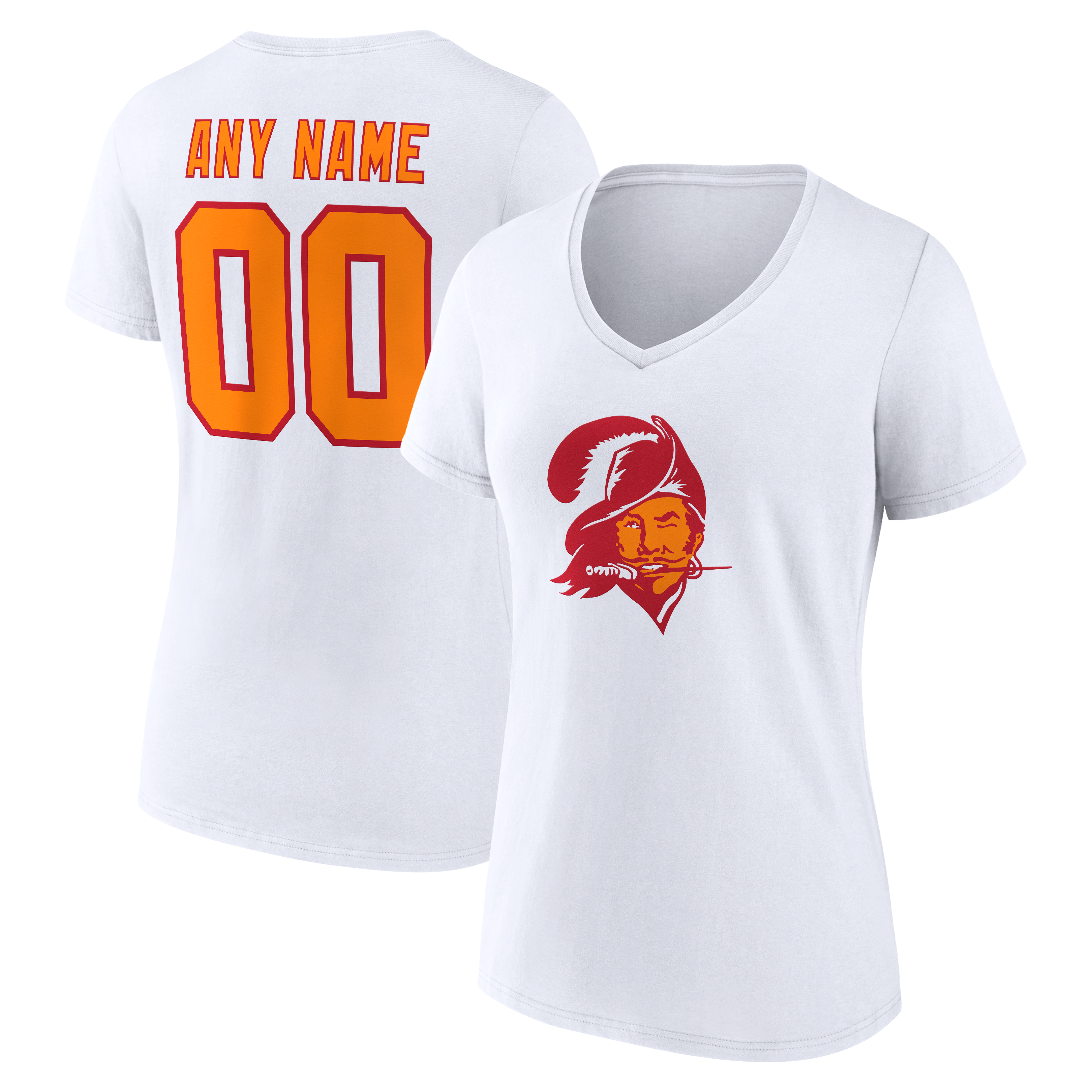 Women's White Tampa Bay Buccaneers Team Authentic Classic Personalized Name & Number V-Neck T-Shirt