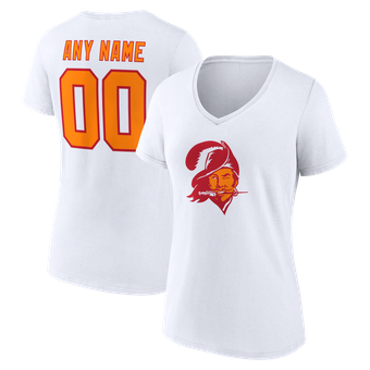 Women's White Tampa Bay Buccaneers Team Authentic Classic Personalized Name & Number V-Neck T-Shirt