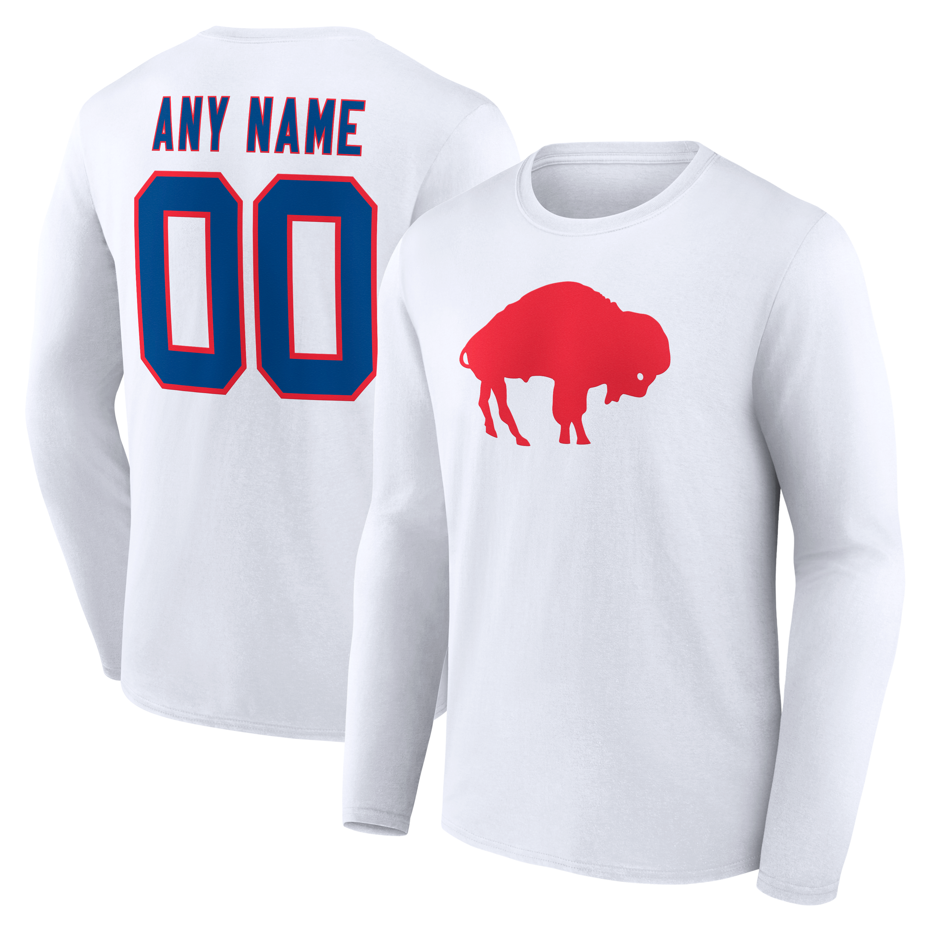 Men's White Buffalo Bills  Team Authentic Classic Personalized Name & Number Long Sleeve T-Shirt
